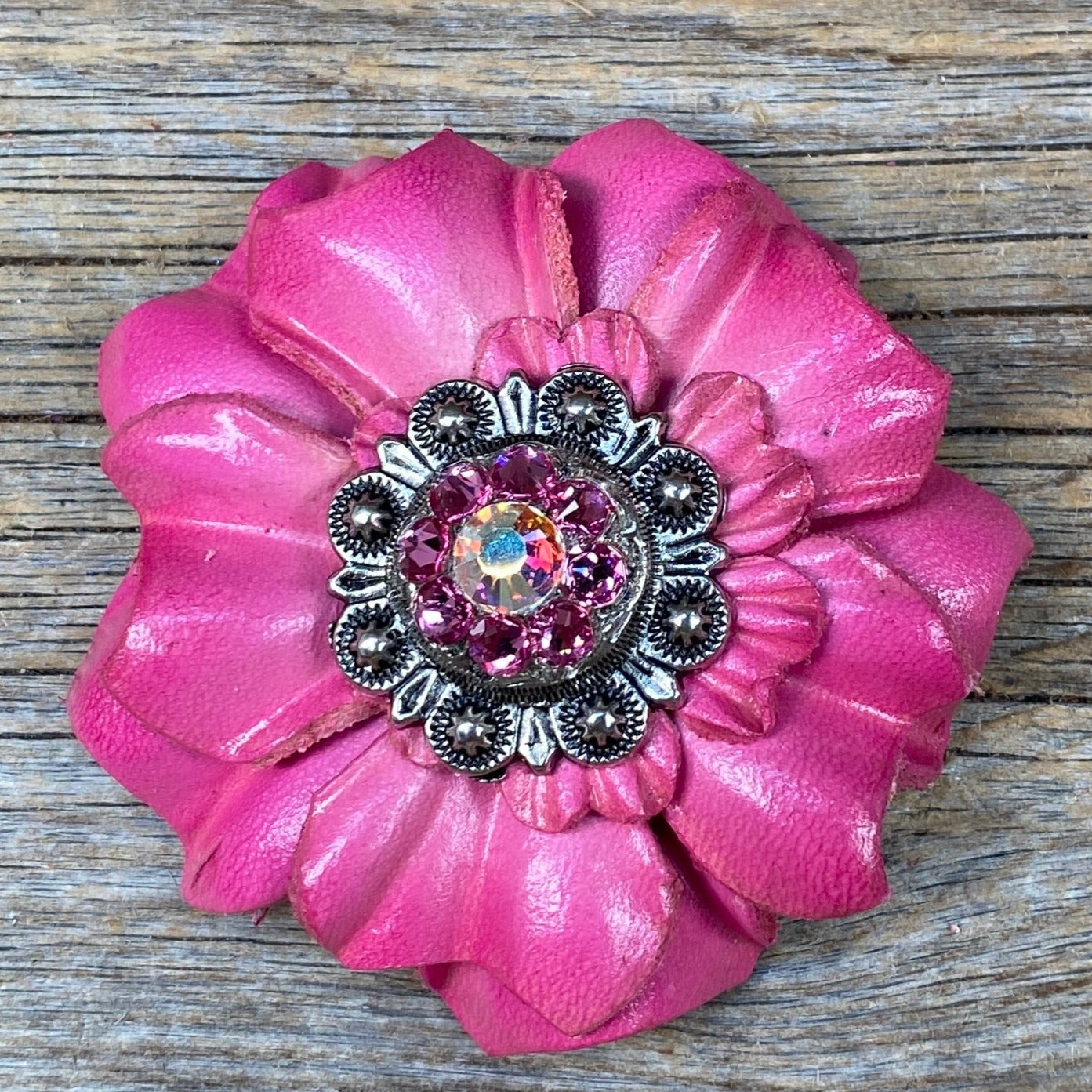 Pink Carnations Leather Flowers - 1" Crystal Conchos - Options — view 8