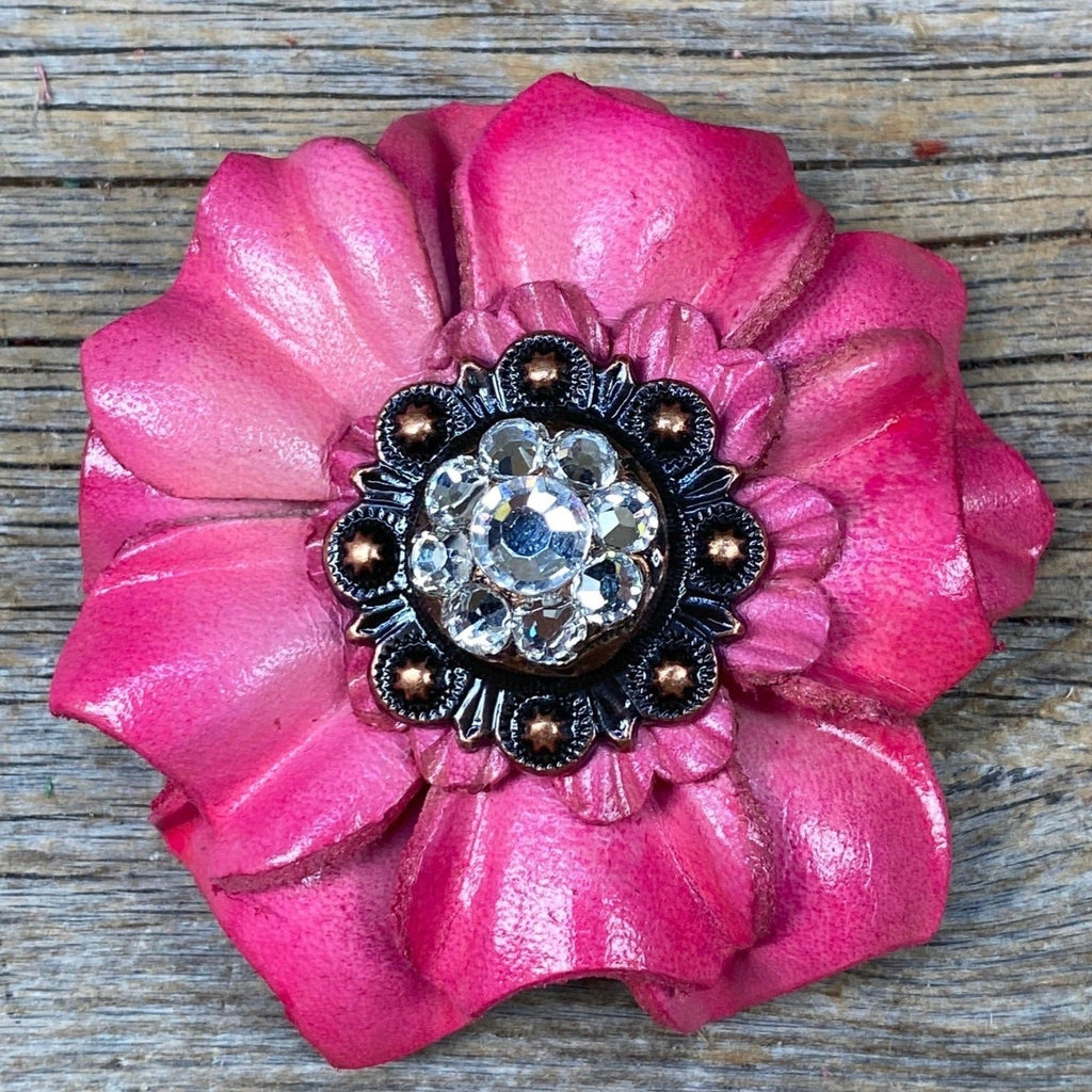 Pink Carnations Leather Flowers - 1" Crystal Conchos - Options — view 7