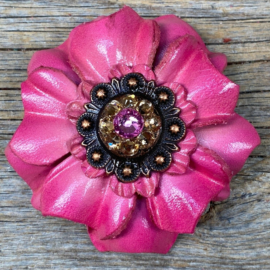 Pink Carnations Leather Flowers - 1" Crystal Conchos - Options — view 6
