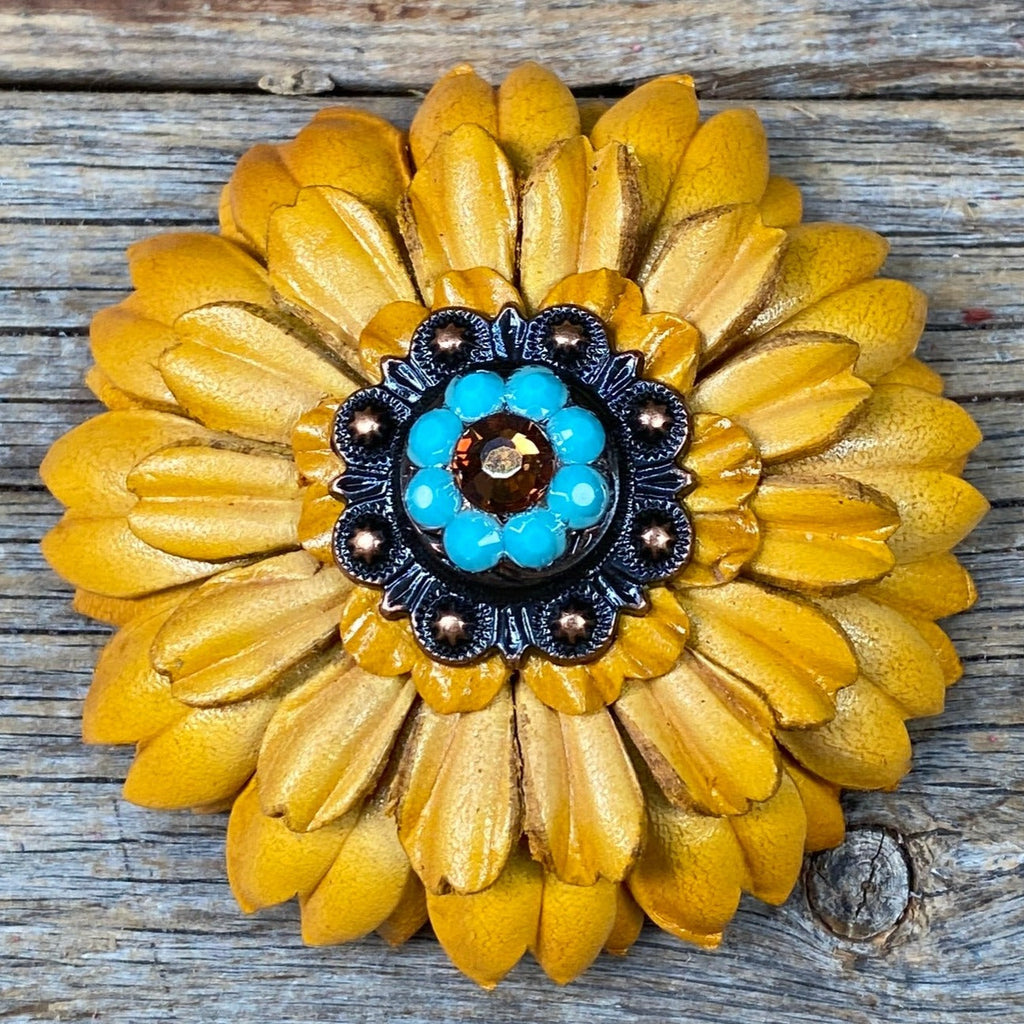 Yellow Daisy Leather Flowers - 1" Crystal Conchos - Options — view 3