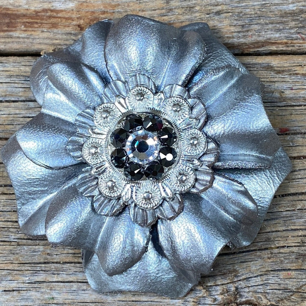 Silver Carnations Leather Flowers - 1" Crystal Conchos - Options — view 7