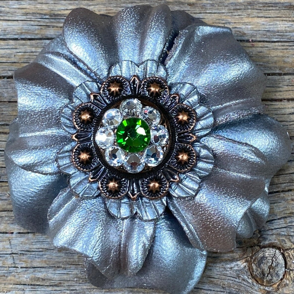 Silver Carnations Leather Flowers - 1" Crystal Conchos - Options — view 8