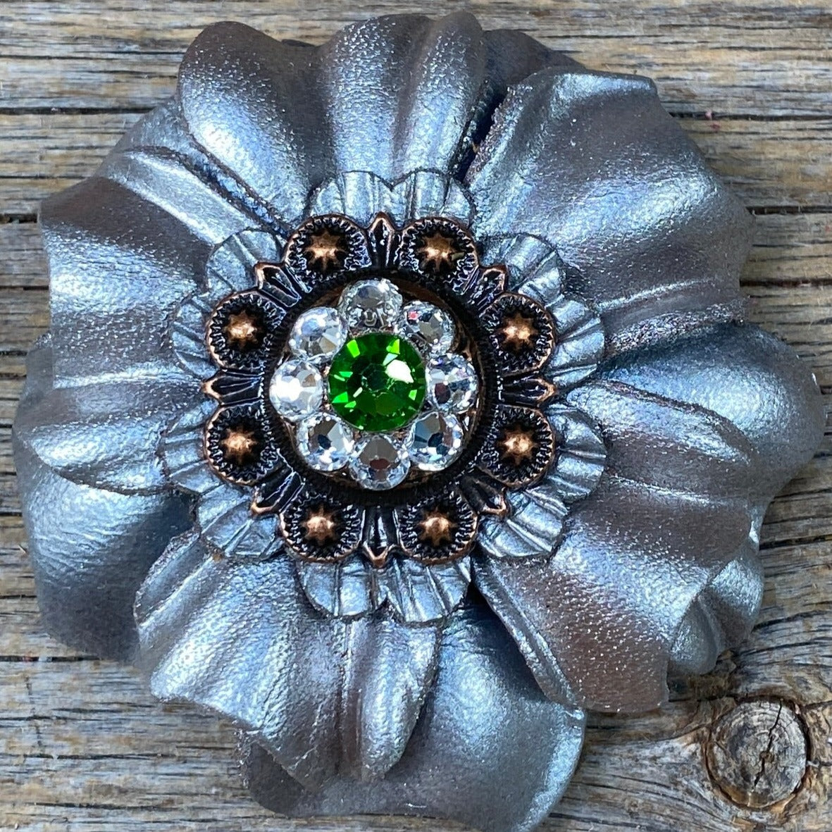 Silver Carnations Leather Flowers - 1" Crystal Conchos - Options — view 8