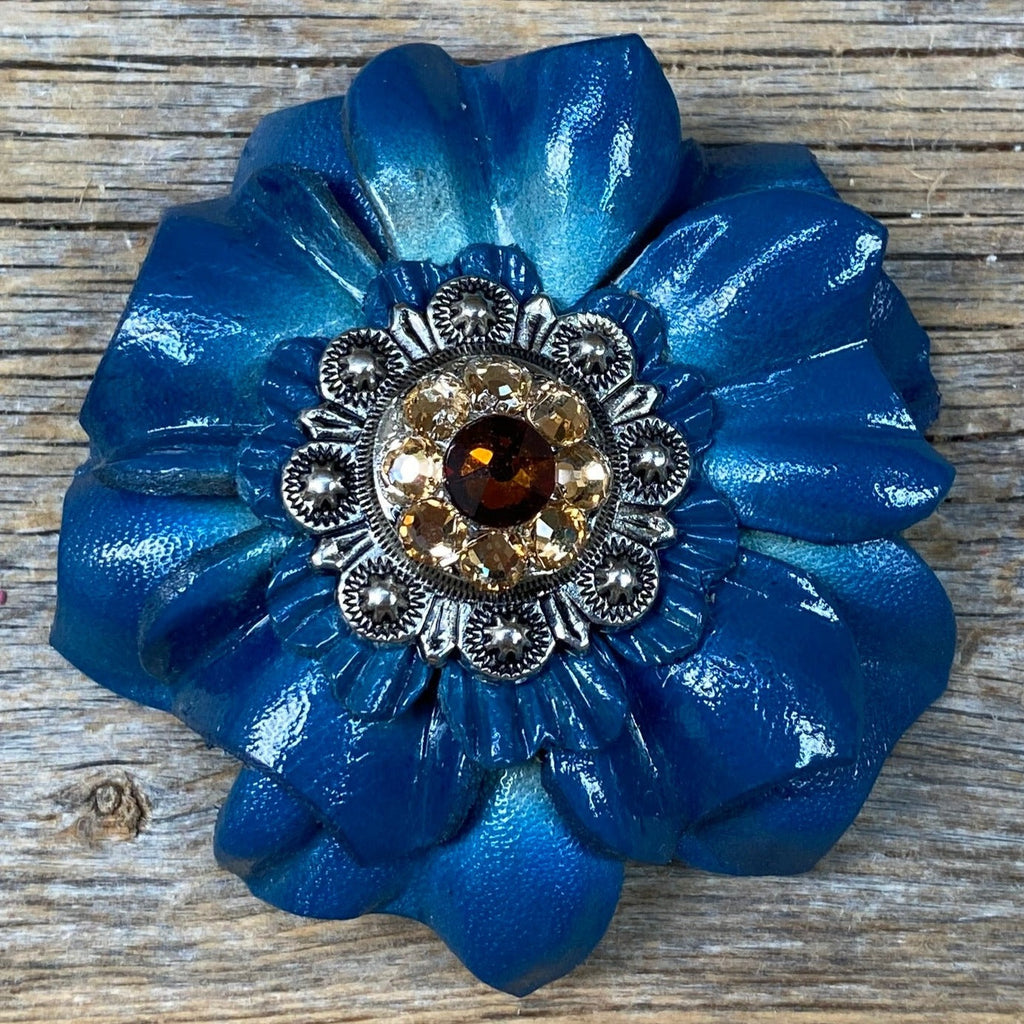 Teal Carnations Leather Flowers - 1" Crystal Conchos - Options — view 6