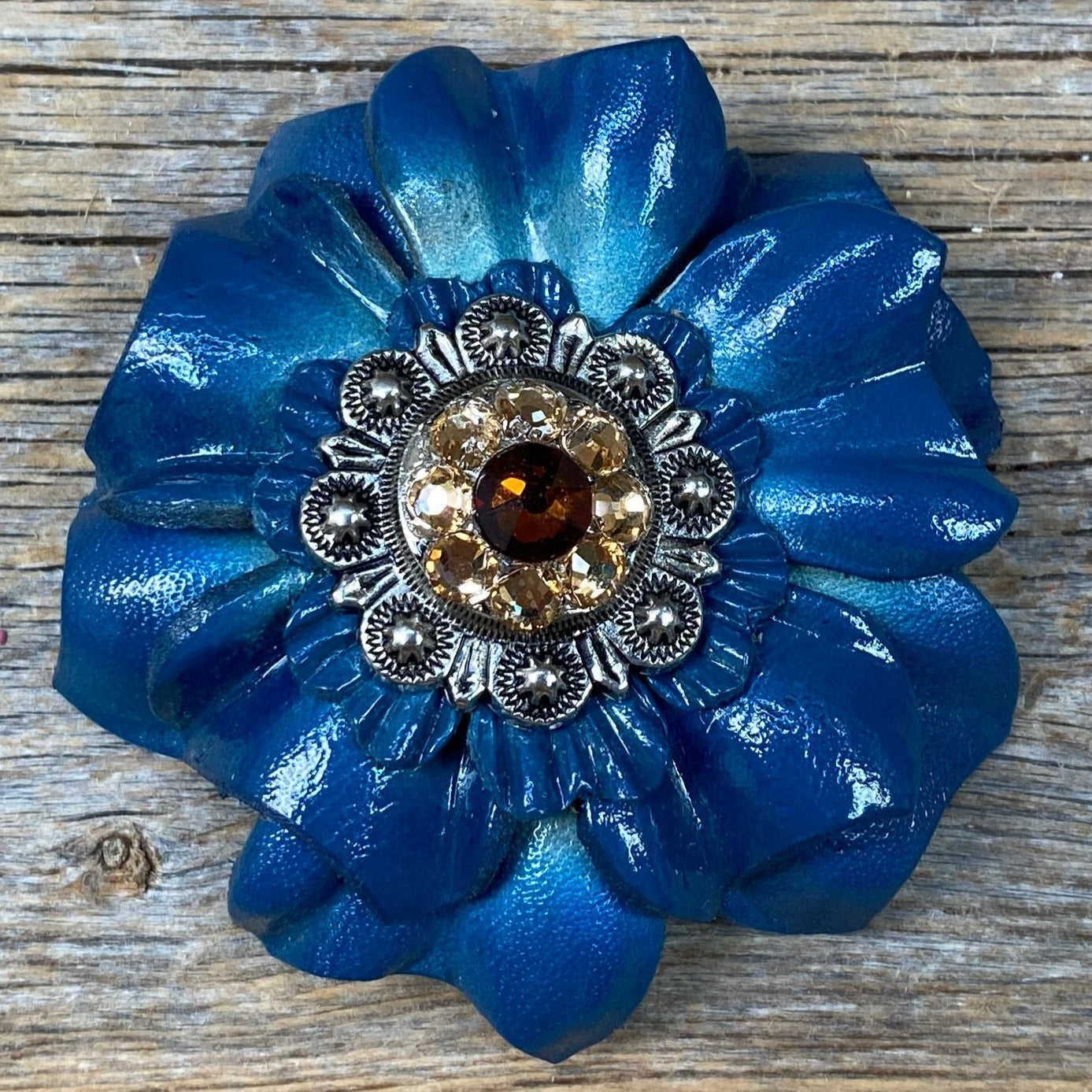 Teal Carnations Leather Flowers - 1" Crystal Conchos - Options — view 6