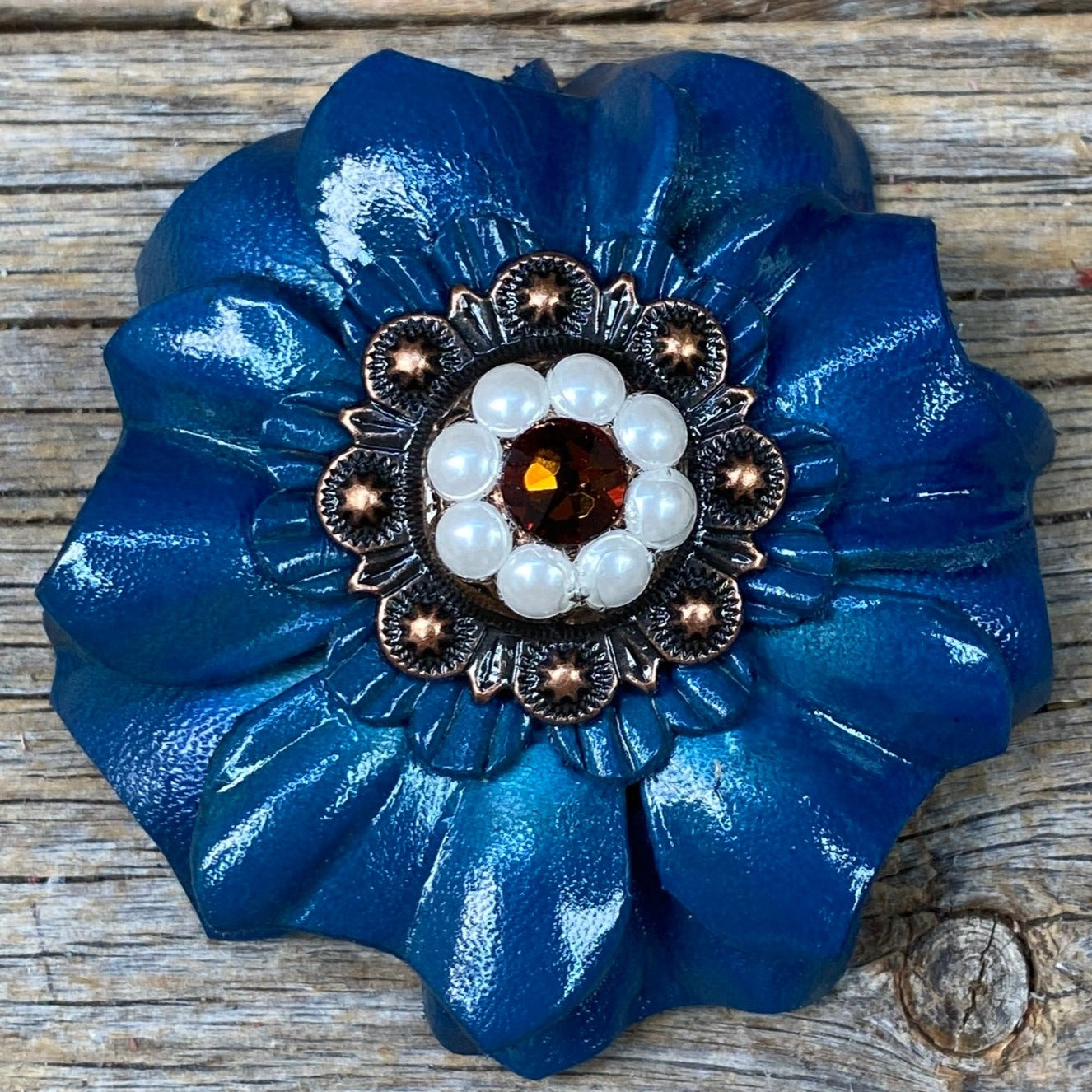 Teal Carnations Leather Flowers - 1" Crystal Conchos - Options — view 8