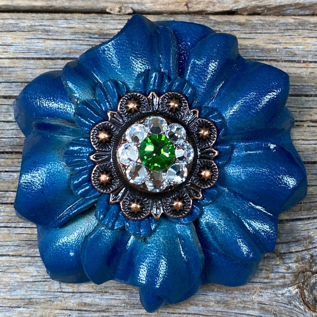 Teal Carnations Leather Flowers - 1" Crystal Conchos - Options — view 10