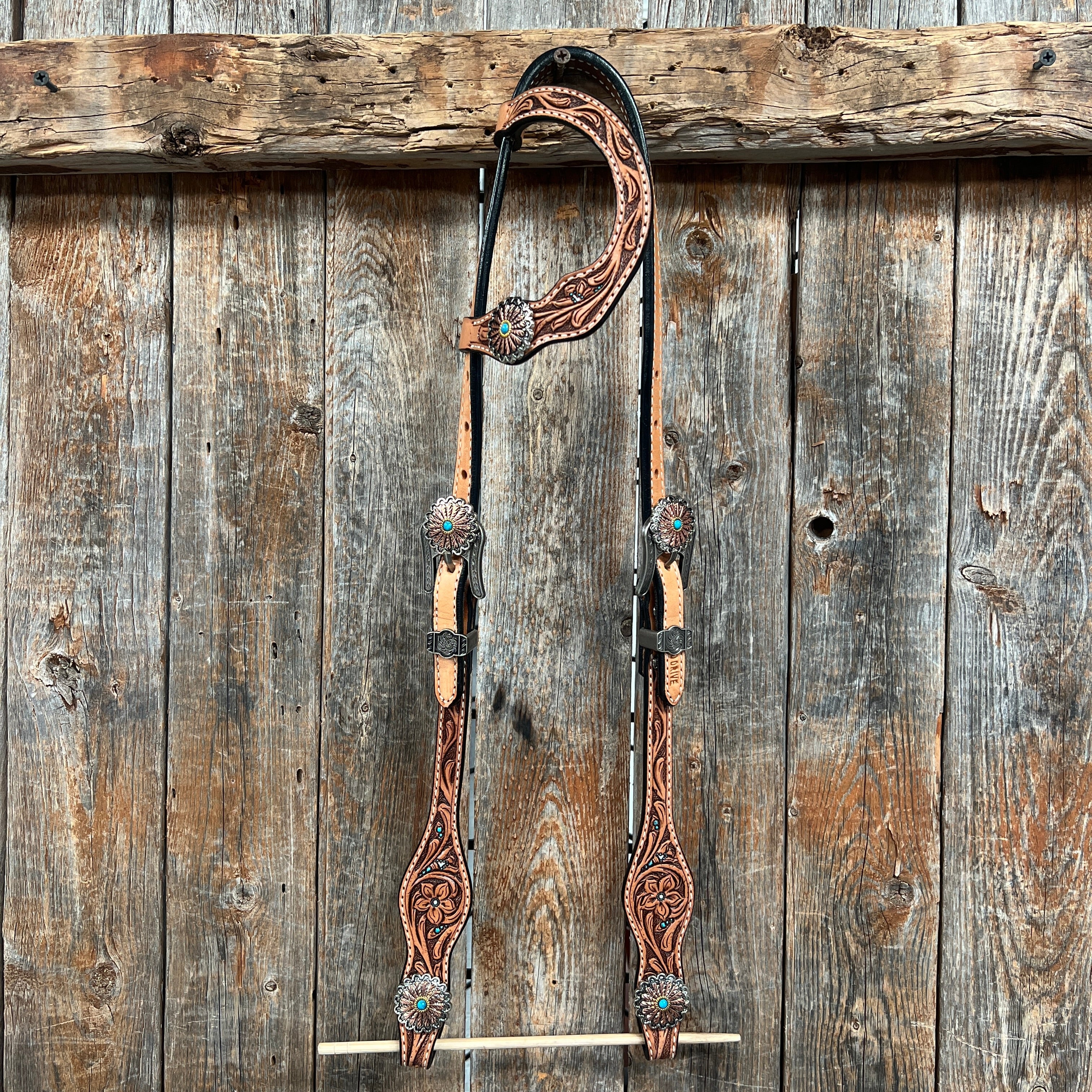 Floral Teal Dot Western Floral Browband/One Ear Headstall & Breastcollar Tack Set #BBBC593 — view 7