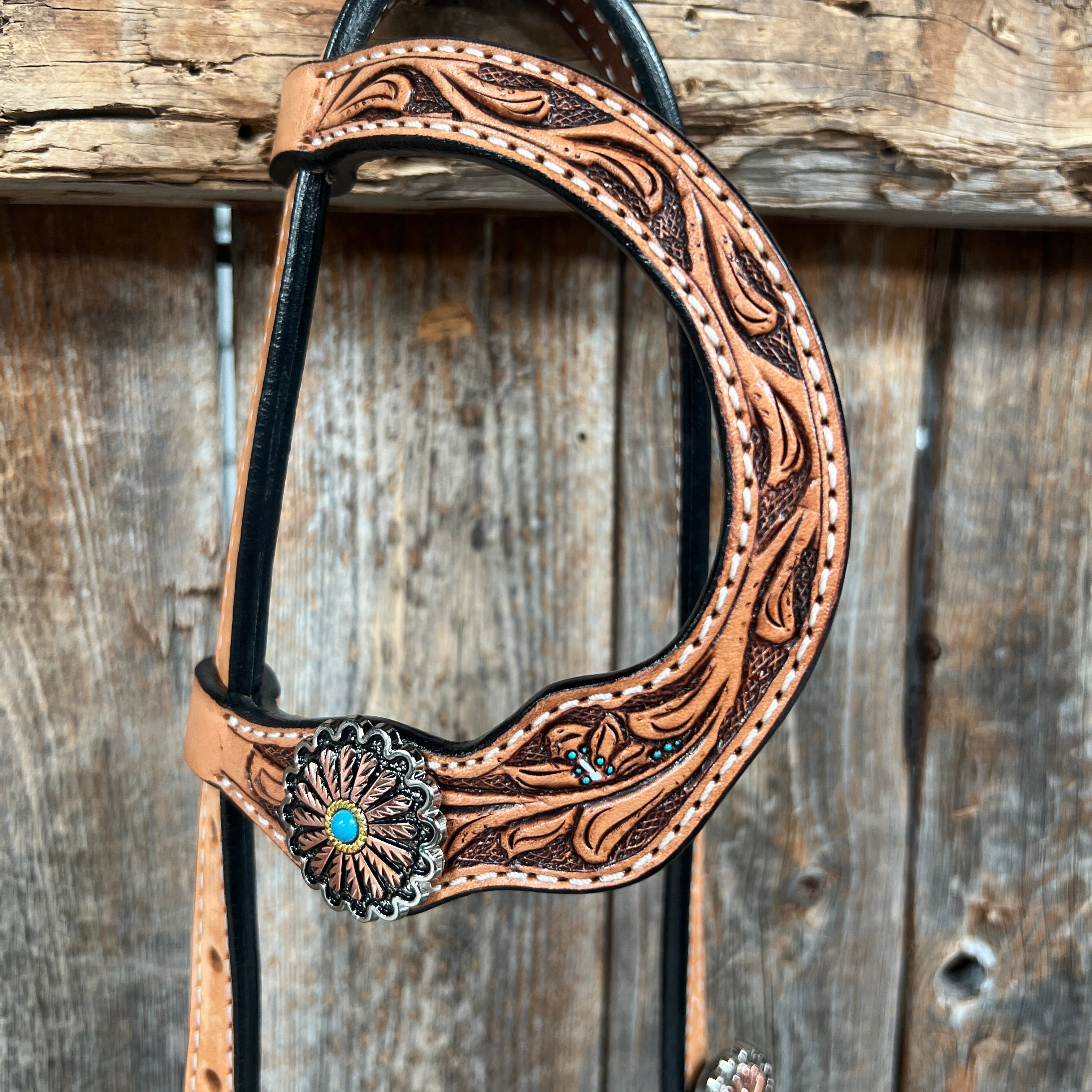 Floral Teal Dot Western Floral Browband/One Ear Headstall & Breastcollar Tack Set #BBBC593 — view 8