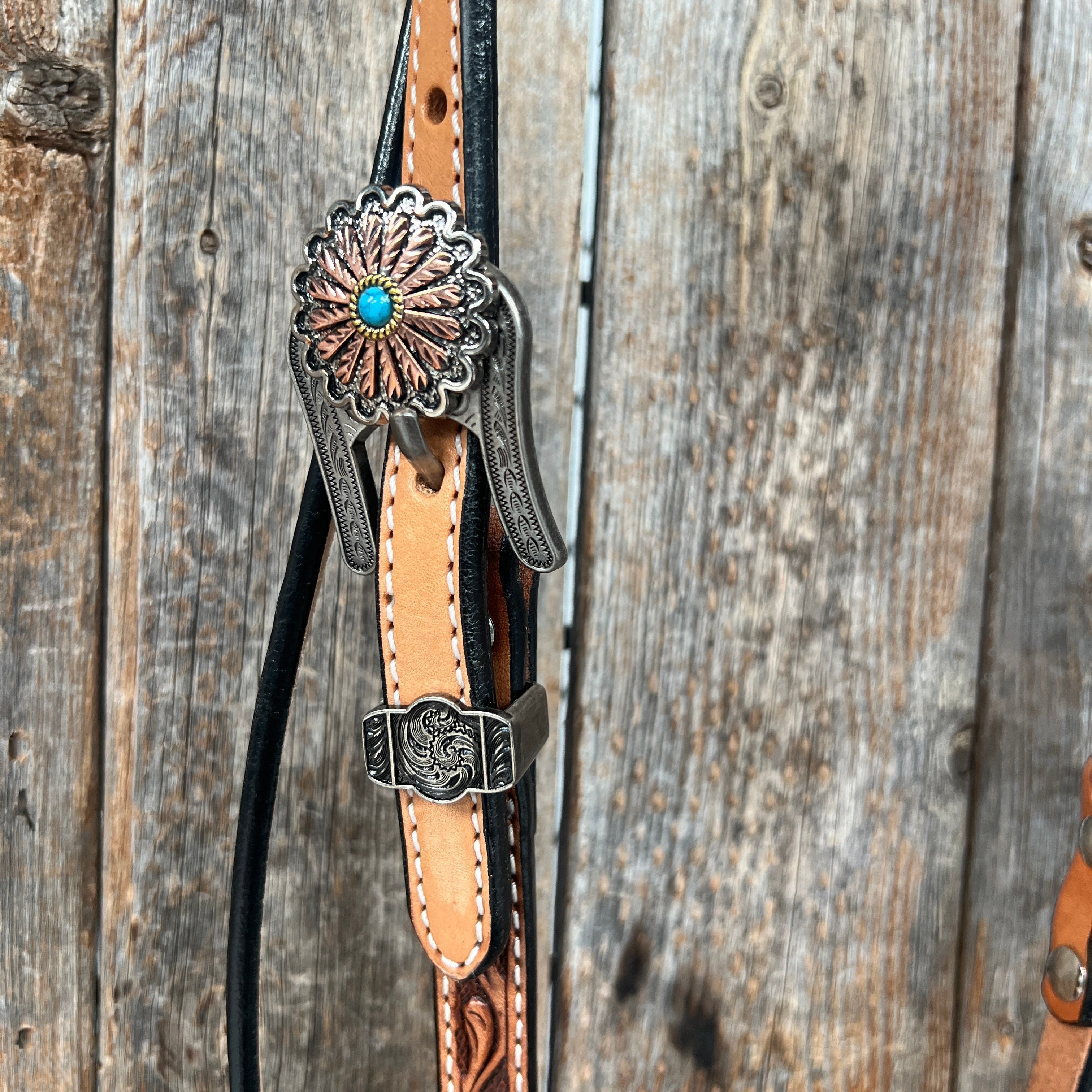 Floral Teal Dot Western Floral Browband/One Ear Headstall & Breastcollar Tack Set #BBBC593 — view 6