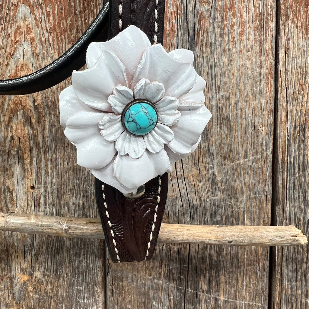 Dark Oil Floral Turquoise Cabochon Browband / Breastcollar Tack Set #BBBC598 — view 4