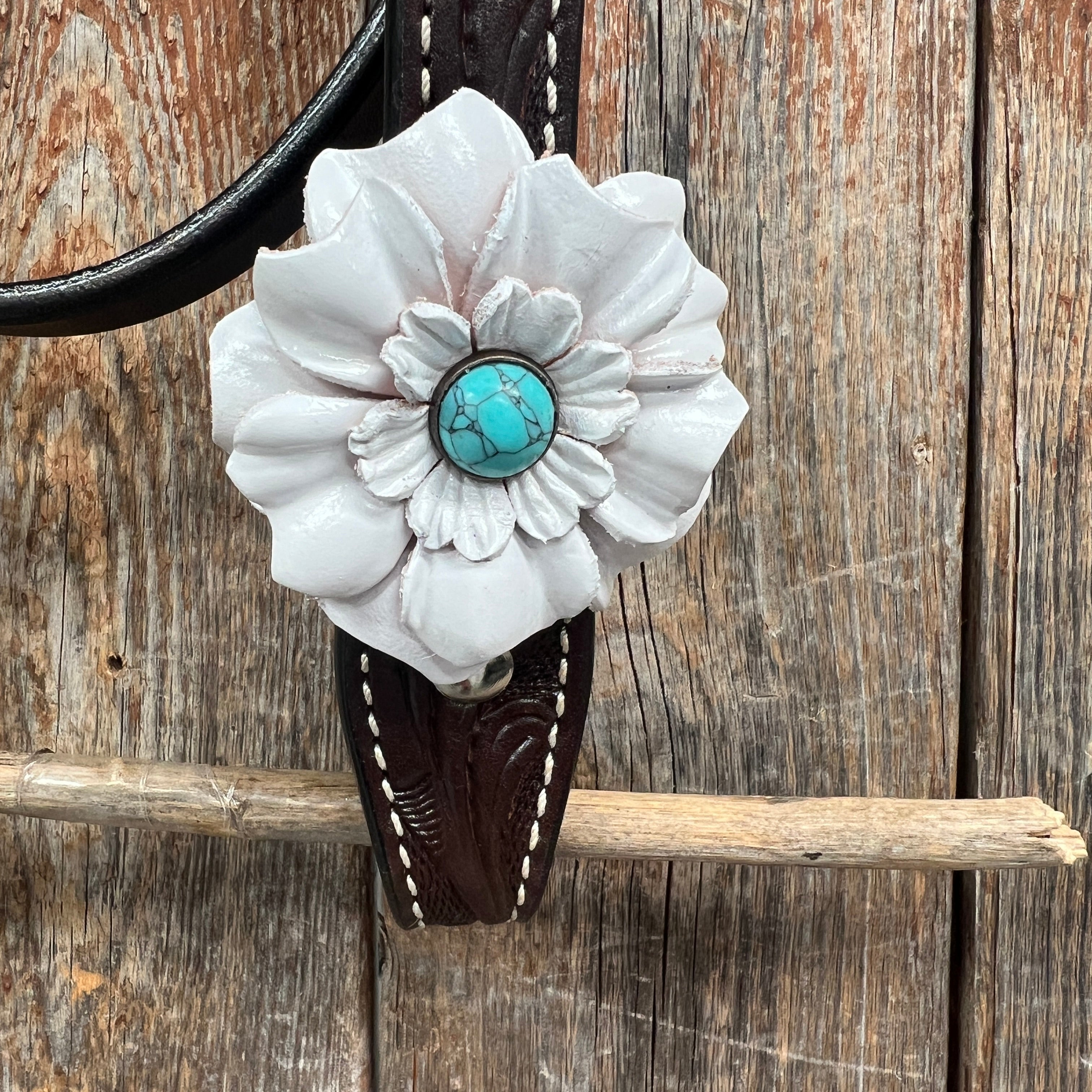 Dark Oil Floral Turquoise Cabochon Browband / Breastcollar Tack Set #BBBC598 — view 4