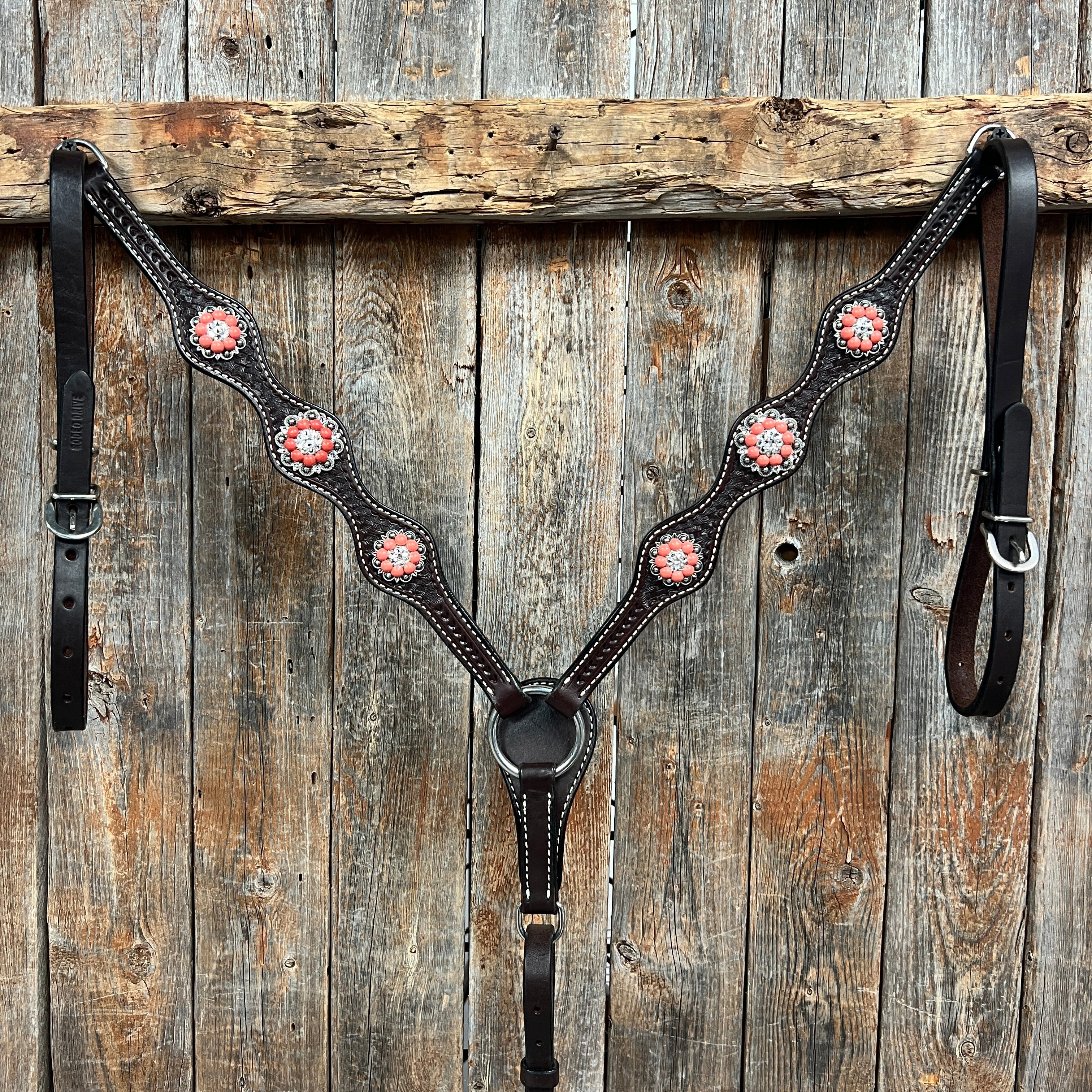 Dark Oil Basketweave Coral - Clear Browband/One Ear Tack Set #BBBC606 — view 9