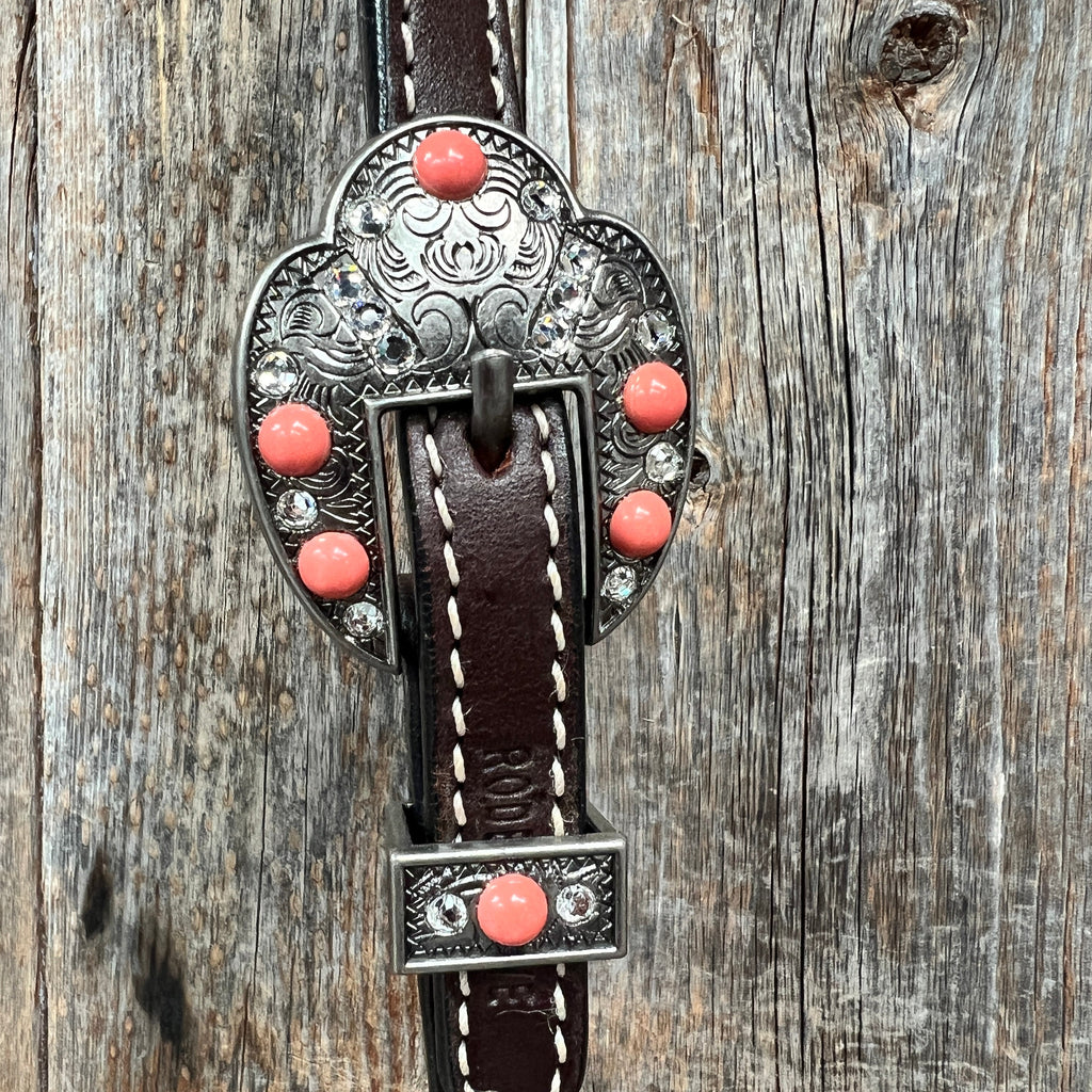 Dark Oil Basketweave Coral - Clear Browband/One Ear Tack Set #BBBC606 — view 5