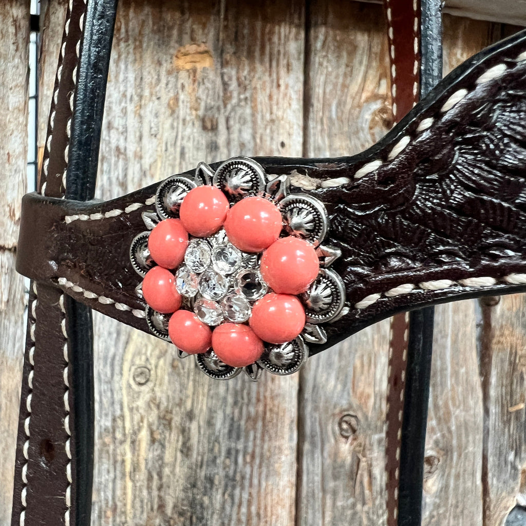 Dark Oil Basketweave Coral - Clear Browband/One Ear Tack Set #BBBC606 — view 8