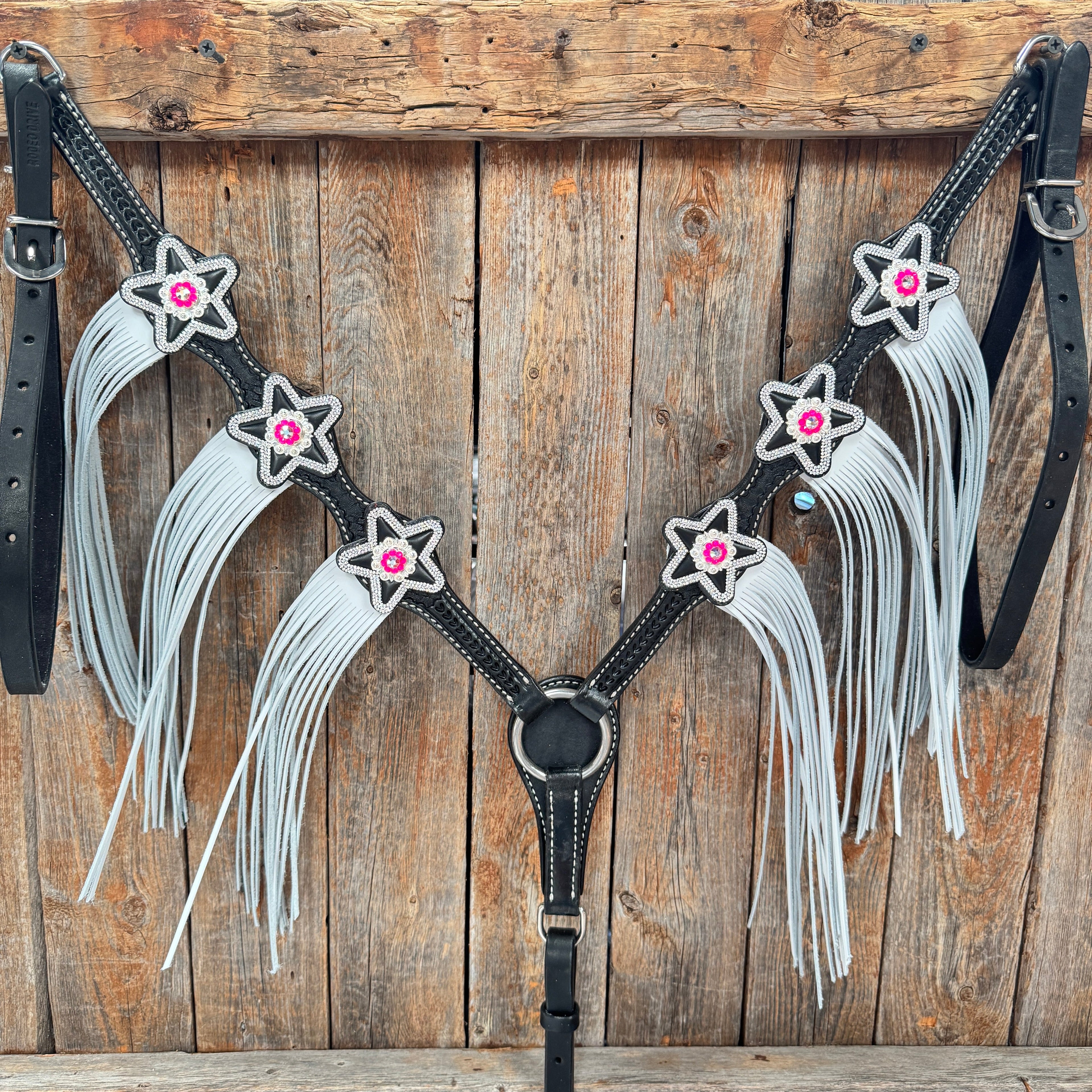Black Basketweave Pink & AB One Ear Tack Set #OEBC661 — view 6