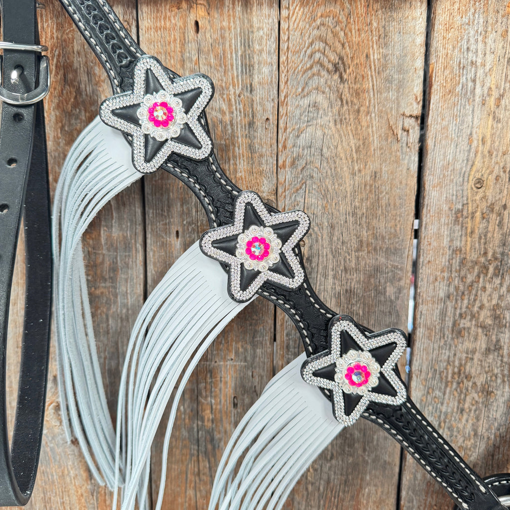 Black Basketweave Pink & AB One Ear Tack Set #OEBC661 — view 7