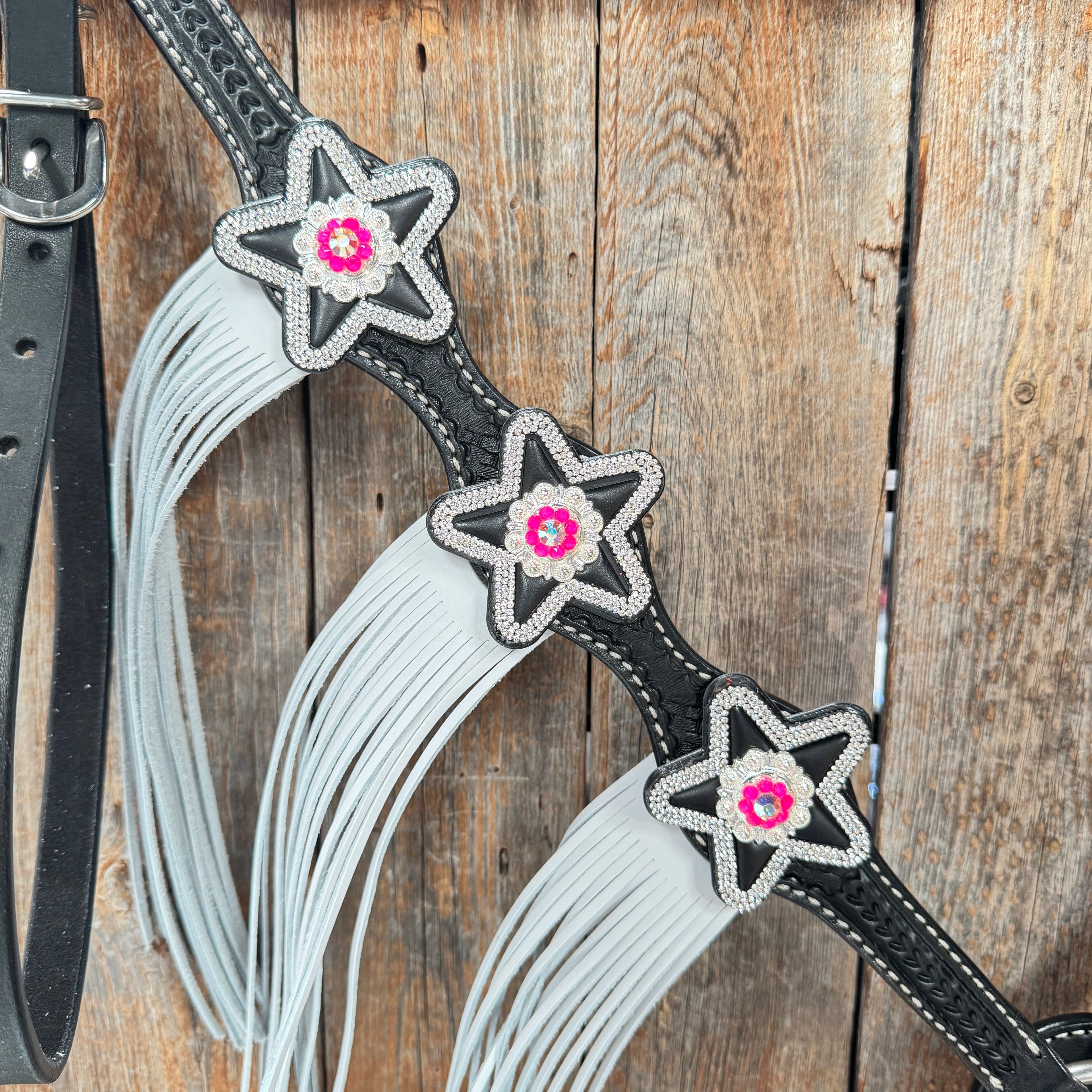 Black Basketweave Pink & AB One Ear Tack Set #OEBC661 — view 7