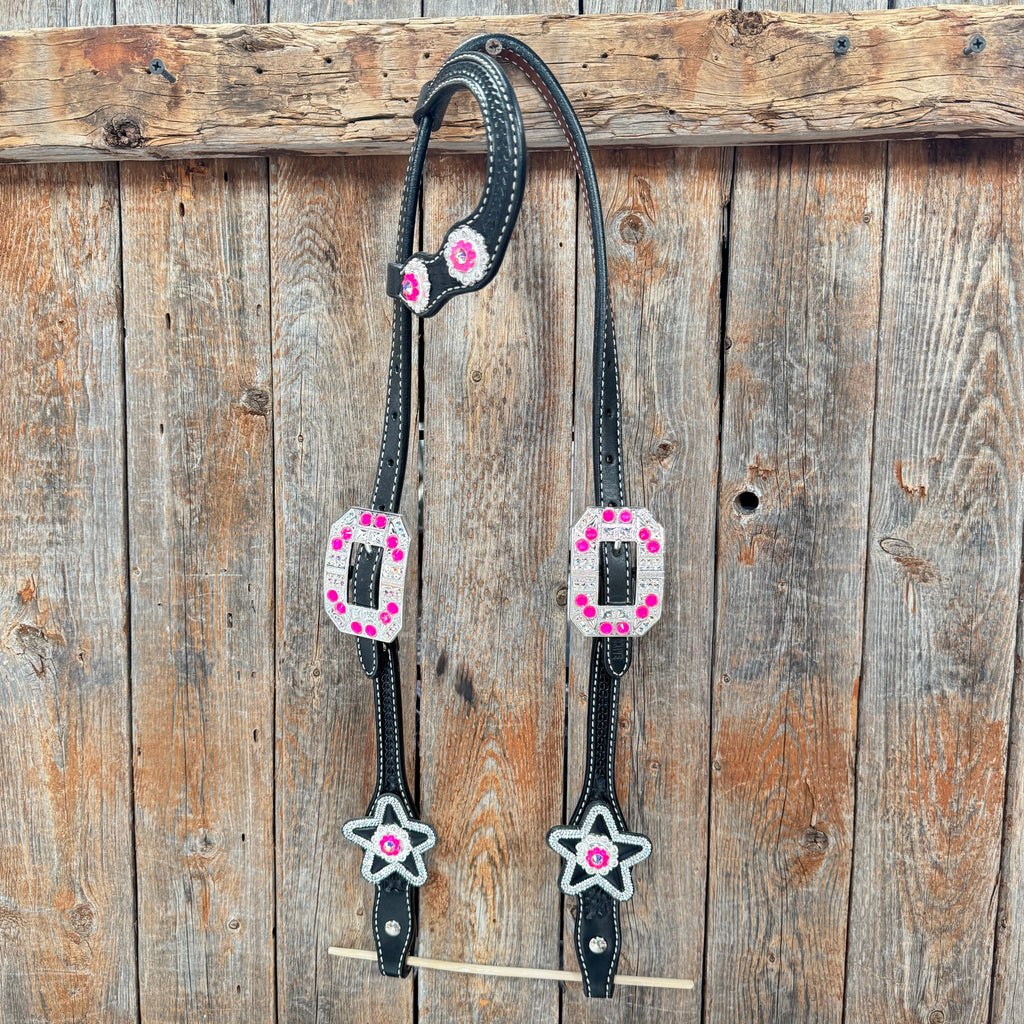 Black Basketweave Pink & AB One Ear Tack Set #OEBC661 — view 2