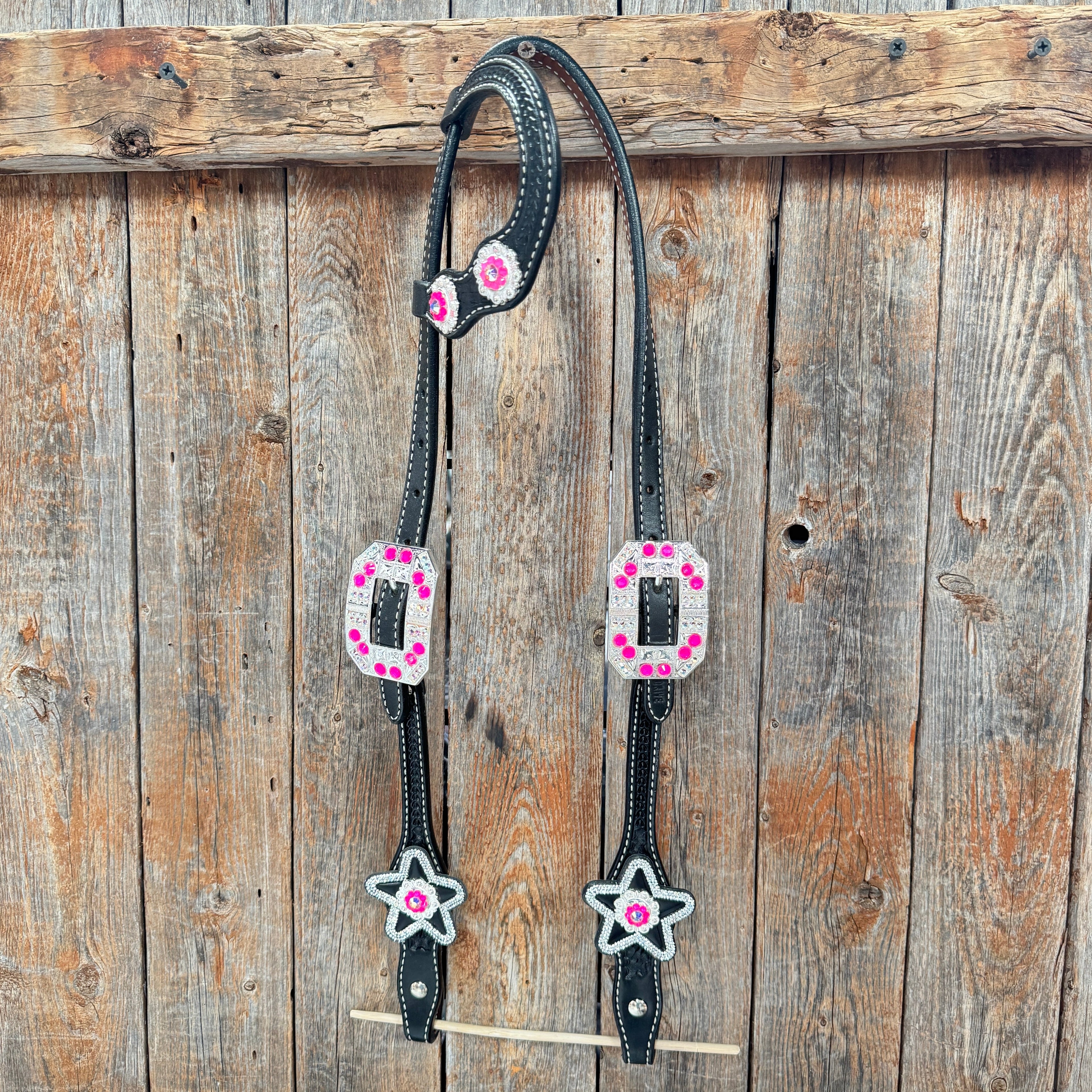 Black Basketweave Pink & AB One Ear Tack Set #OEBC661 — view 2