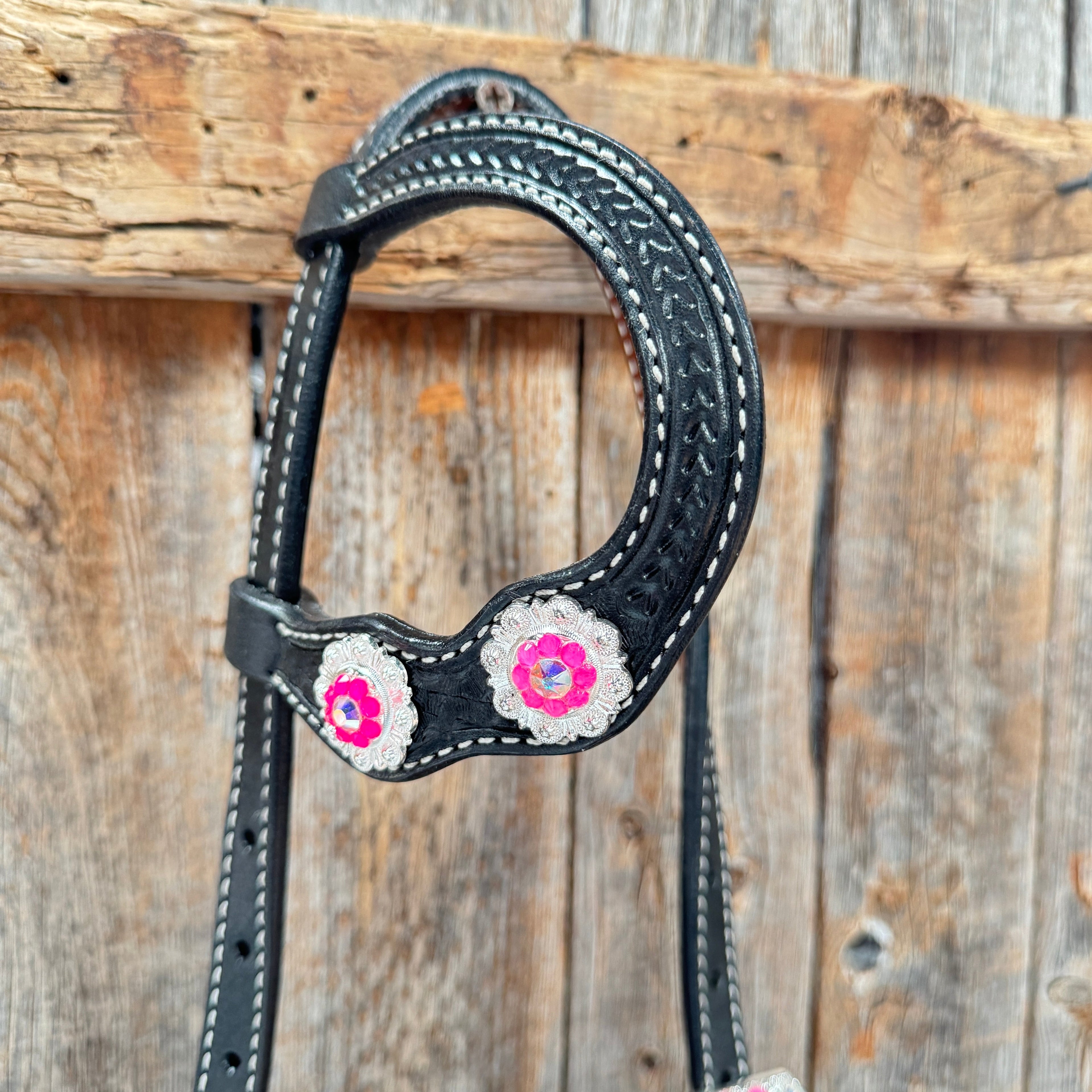 Black Basketweave Pink & AB One Ear Tack Set #OEBC661 — view 3