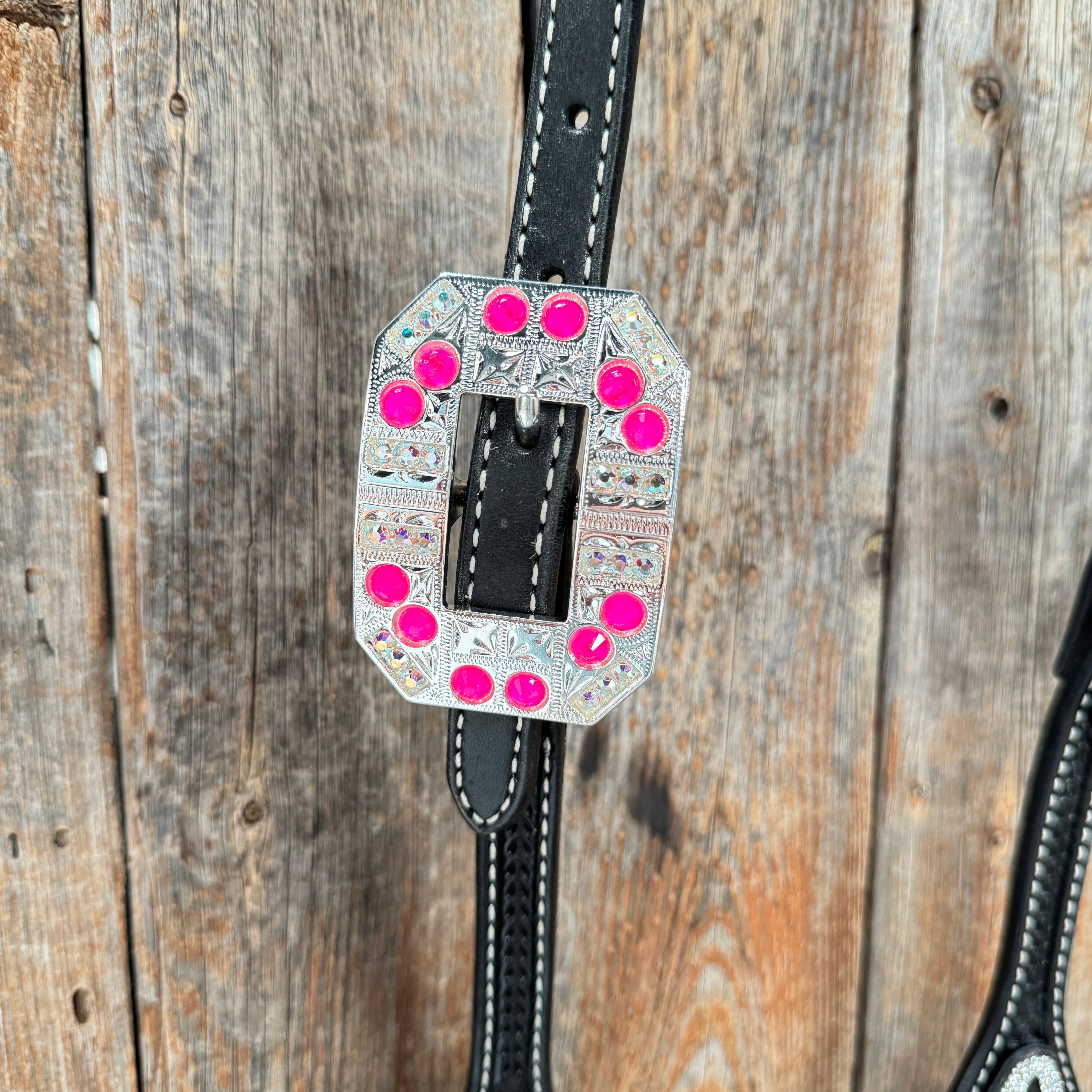 Black Basketweave Pink & AB One Ear Tack Set #OEBC661 — view 4