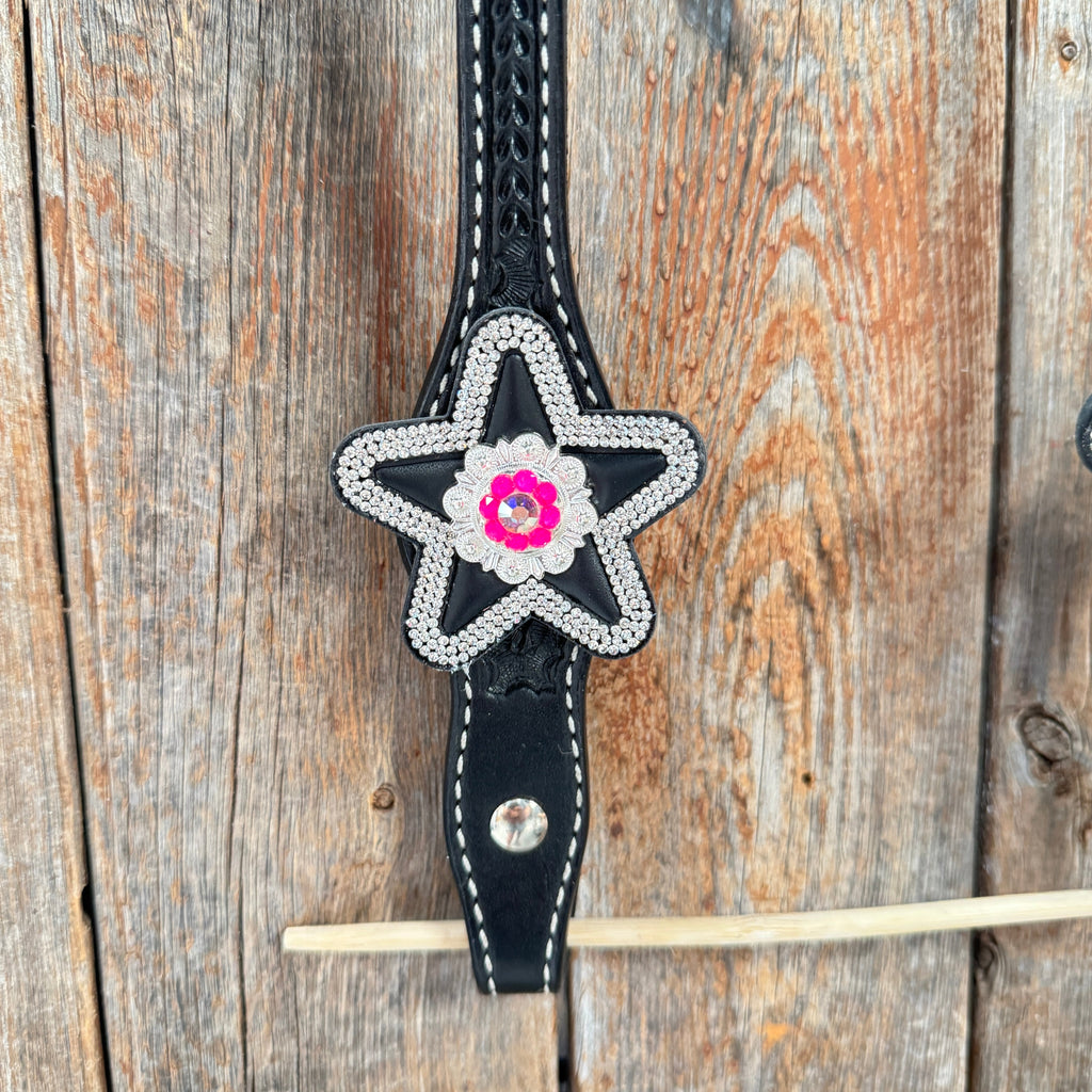 Black Basketweave Pink & AB One Ear Tack Set #OEBC661 — view 5