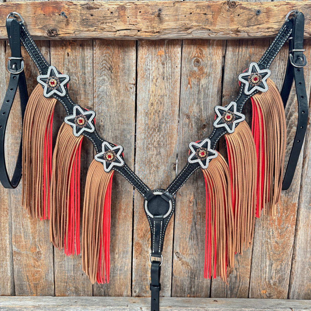Black Basketweave Red and Copper One Ear Tack Set #OEBC662 — view 5