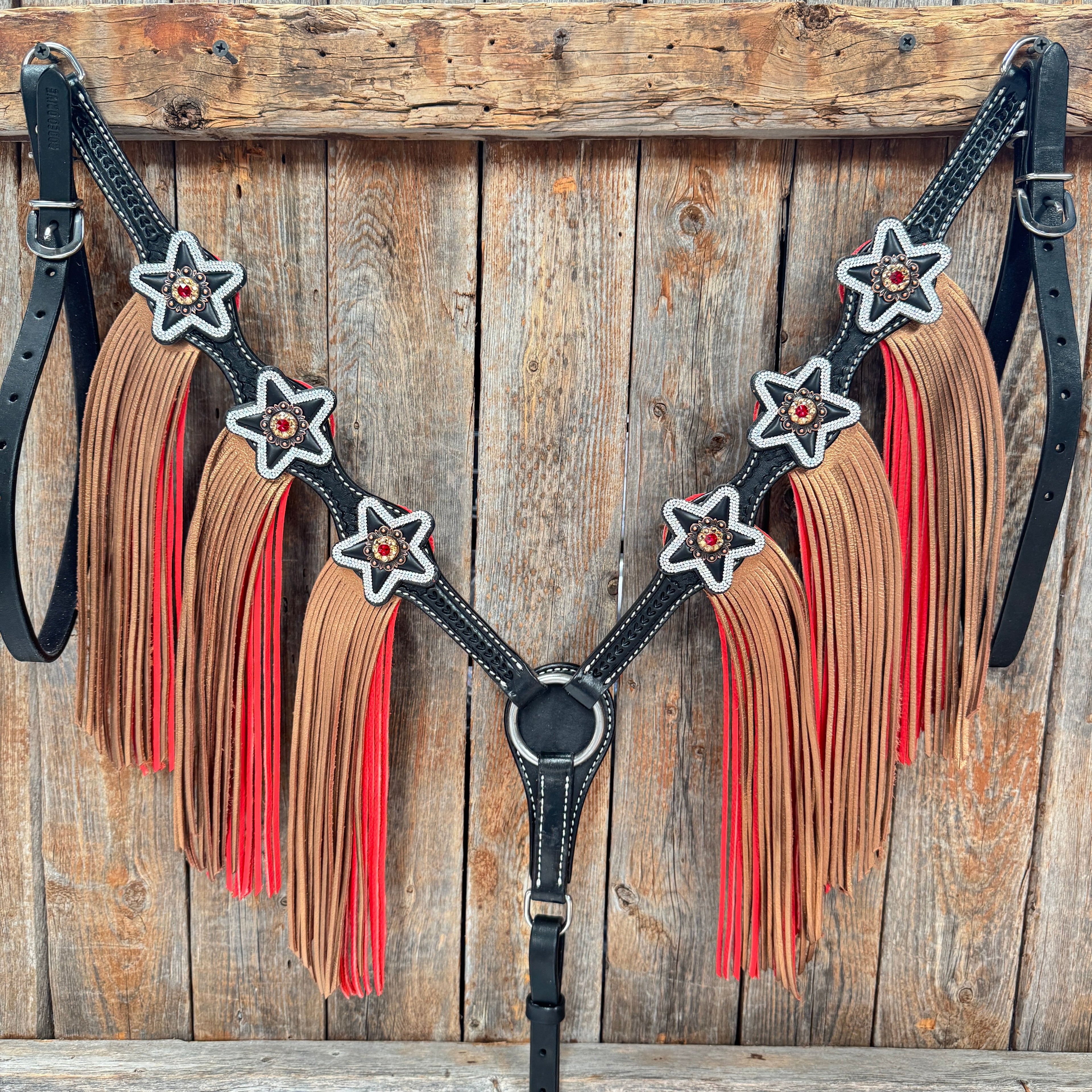 Black Basketweave Red and Copper One Ear Tack Set #OEBC662 — view 5