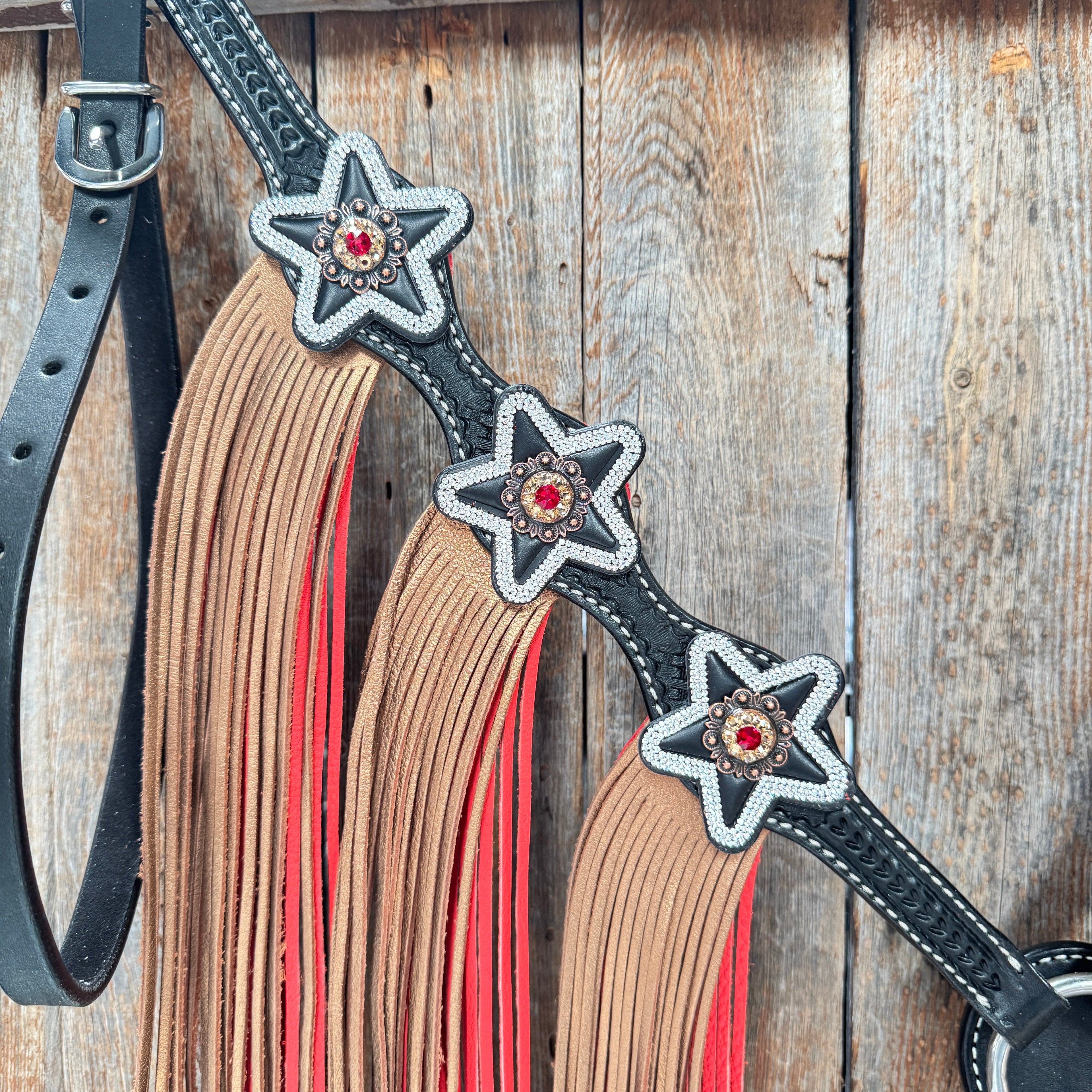 Black Basketweave Red and Copper One Ear Tack Set #OEBC662 — view 7