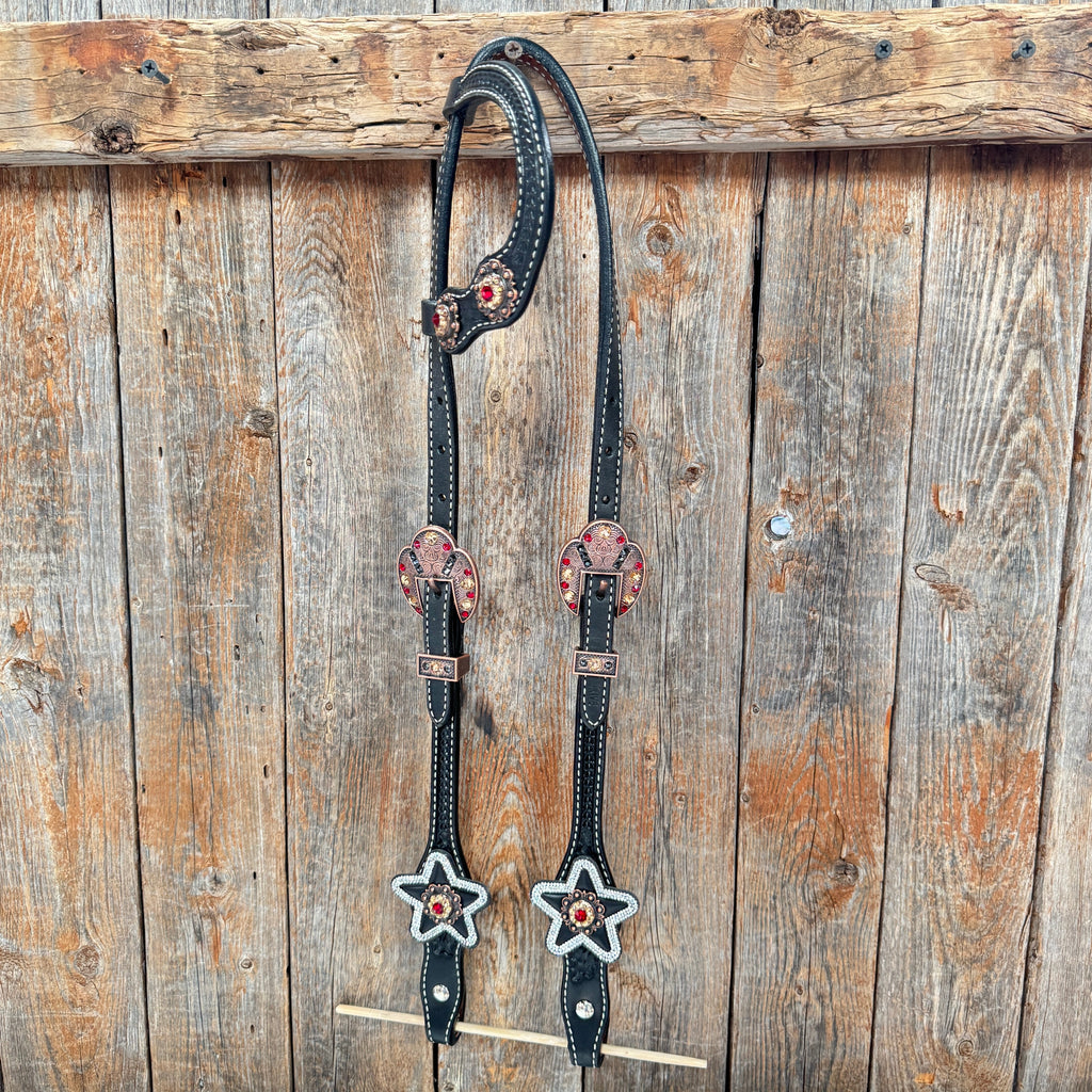 Black Basketweave Red and Copper One Ear Tack Set #OEBC662 — view 2