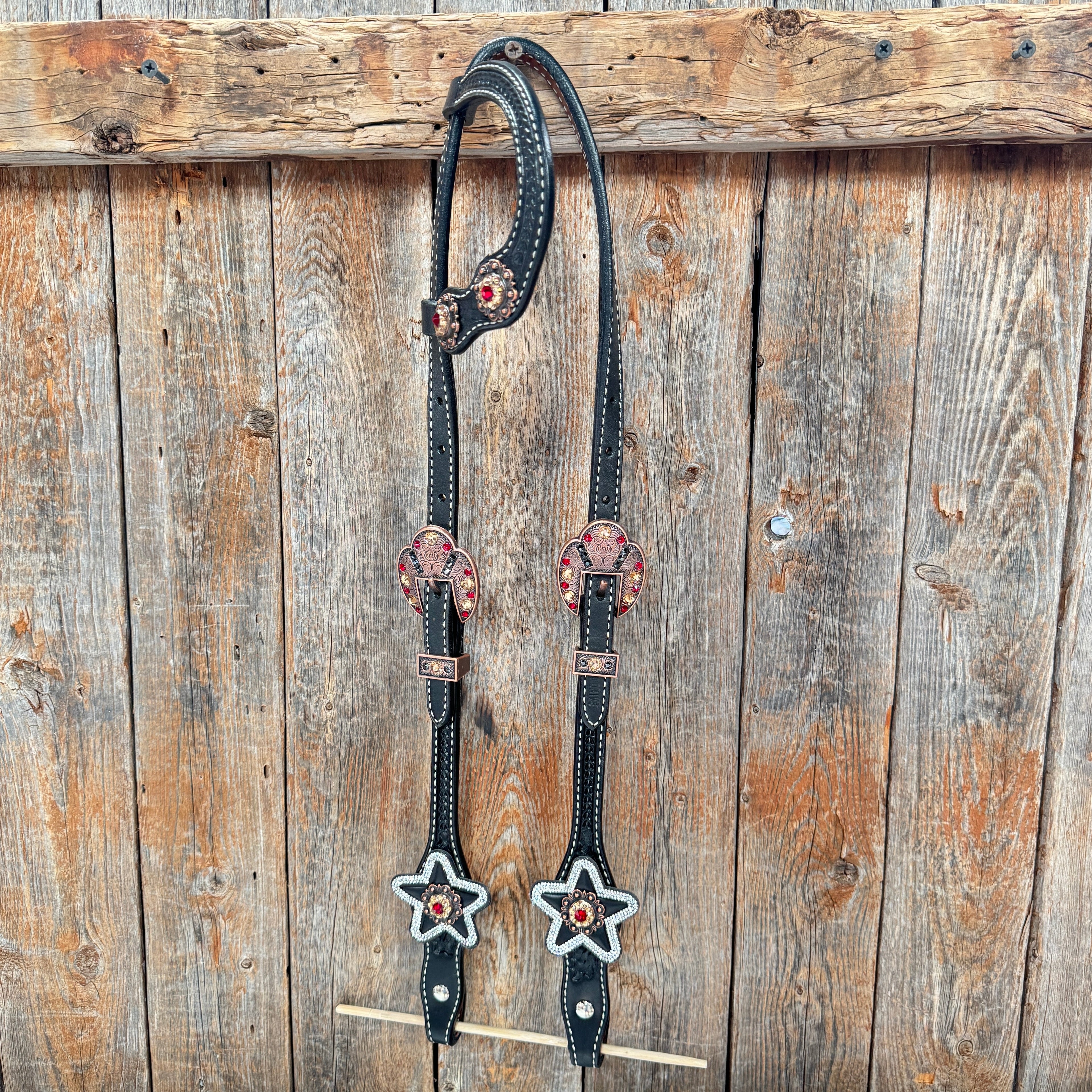 Black Basketweave Red and Copper One Ear Tack Set #OEBC662 — view 2