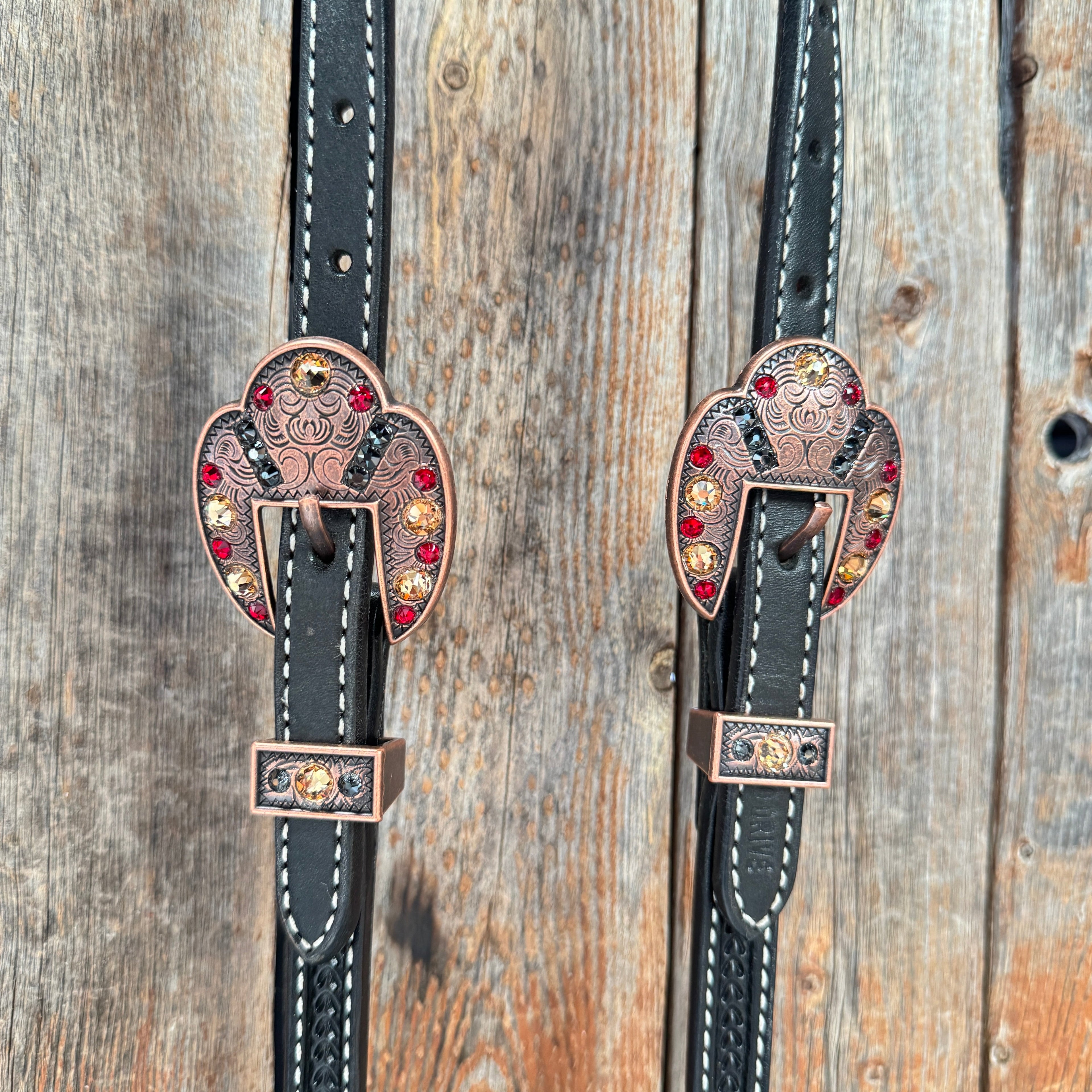 Black Basketweave Red and Copper One Ear Tack Set #OEBC662 — view 4