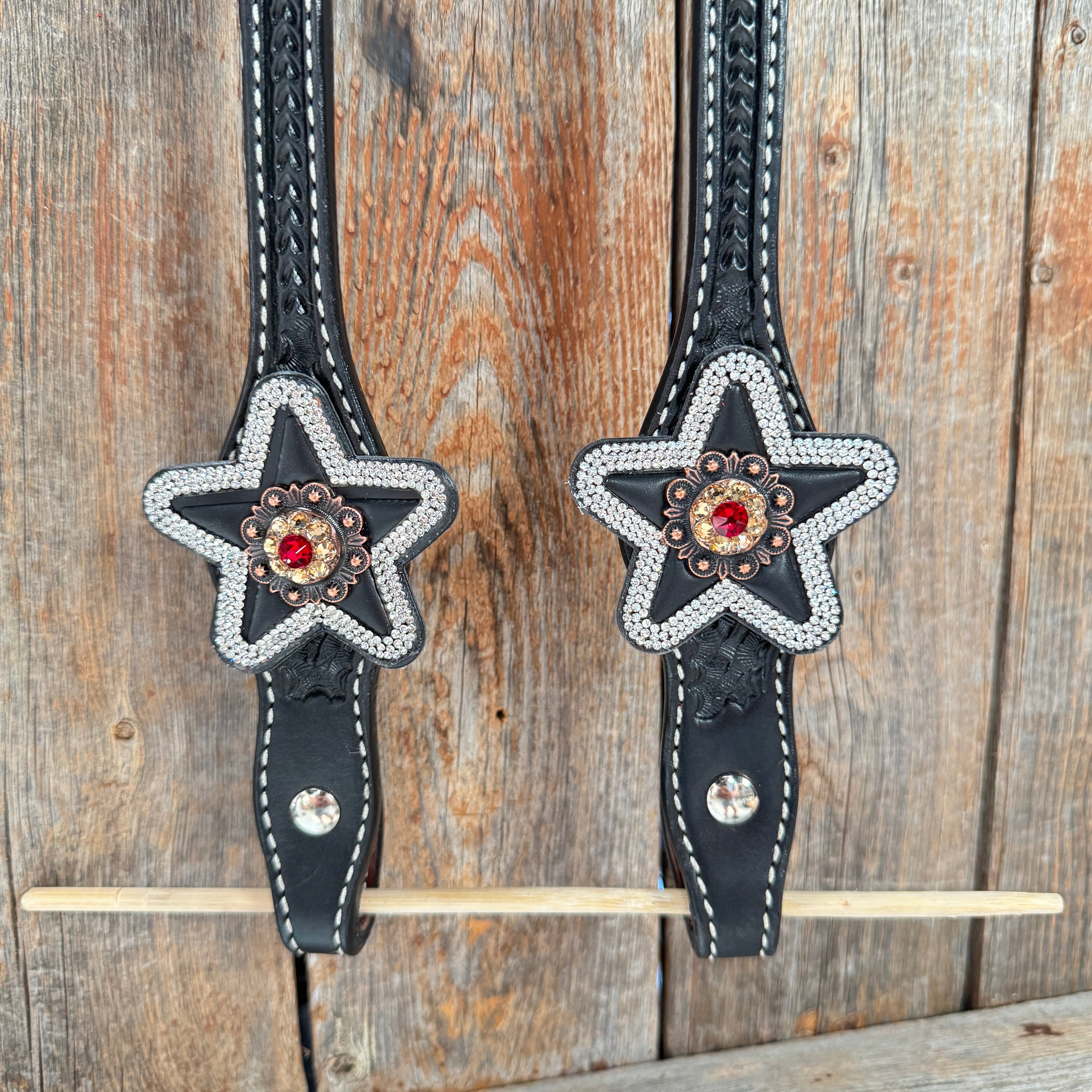 Black Basketweave Red and Copper One Ear Tack Set #OEBC662 — view 6