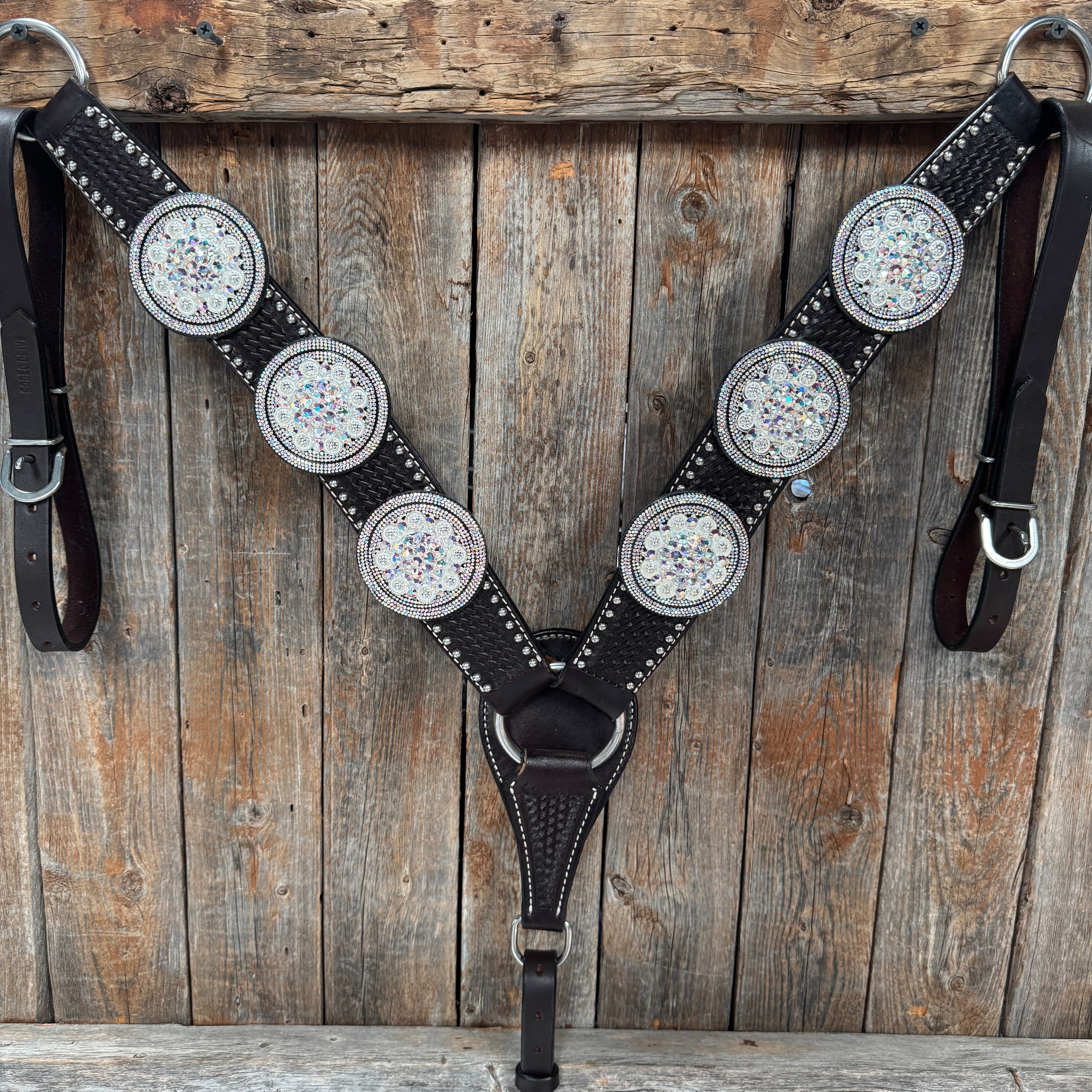 Dark Oil Silver Dot Rhinestone and AB One Ear Tack Set #OEBC663 — view 6