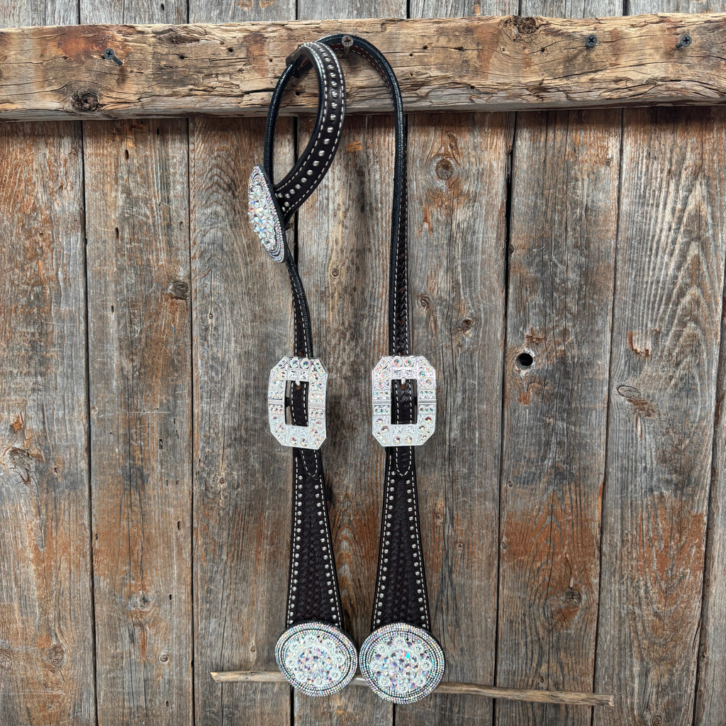 Dark Oil Silver Dot Rhinestone and AB One Ear Tack Set #OEBC663 — view 2