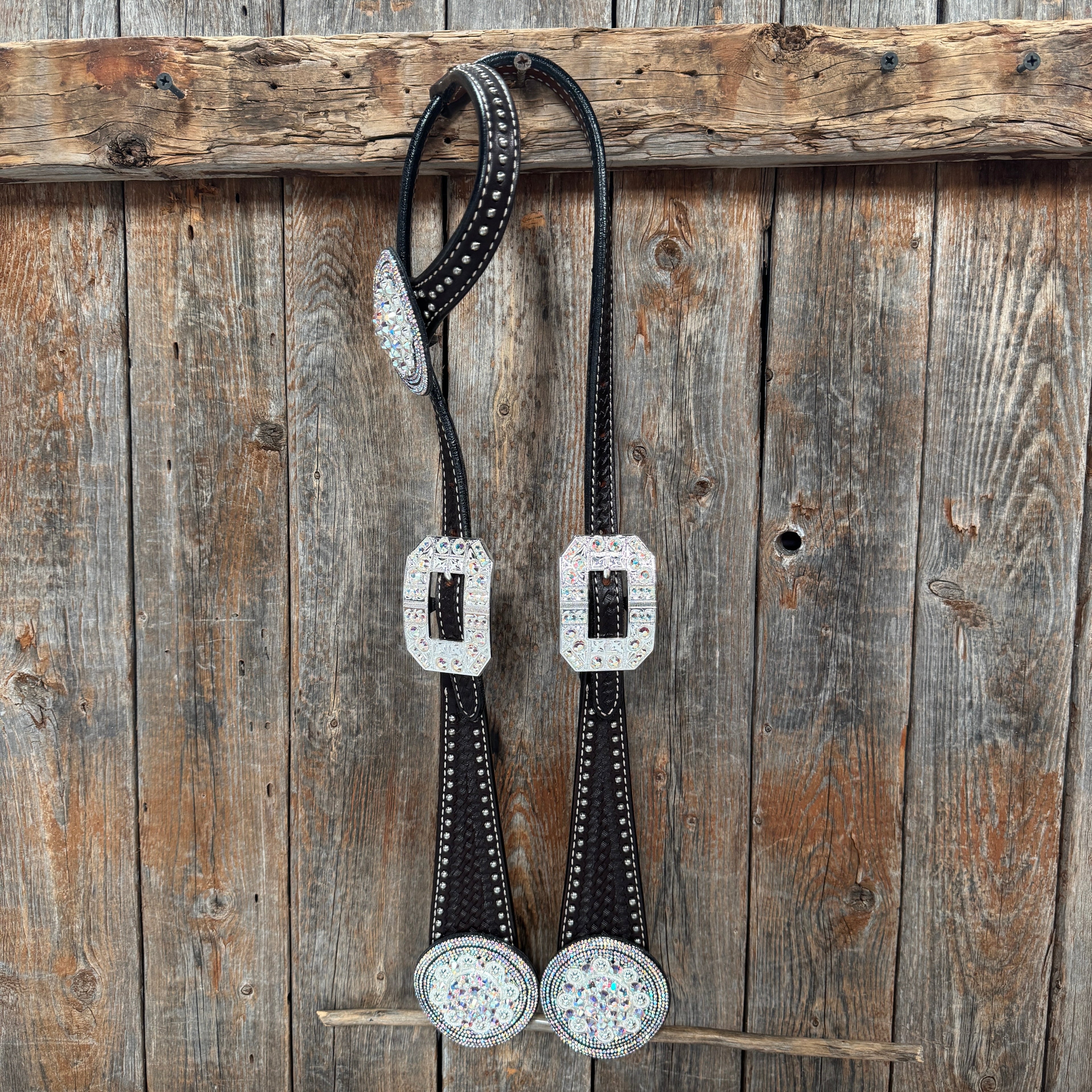 Dark Oil Silver Dot Rhinestone and AB One Ear Tack Set #OEBC663 — view 2