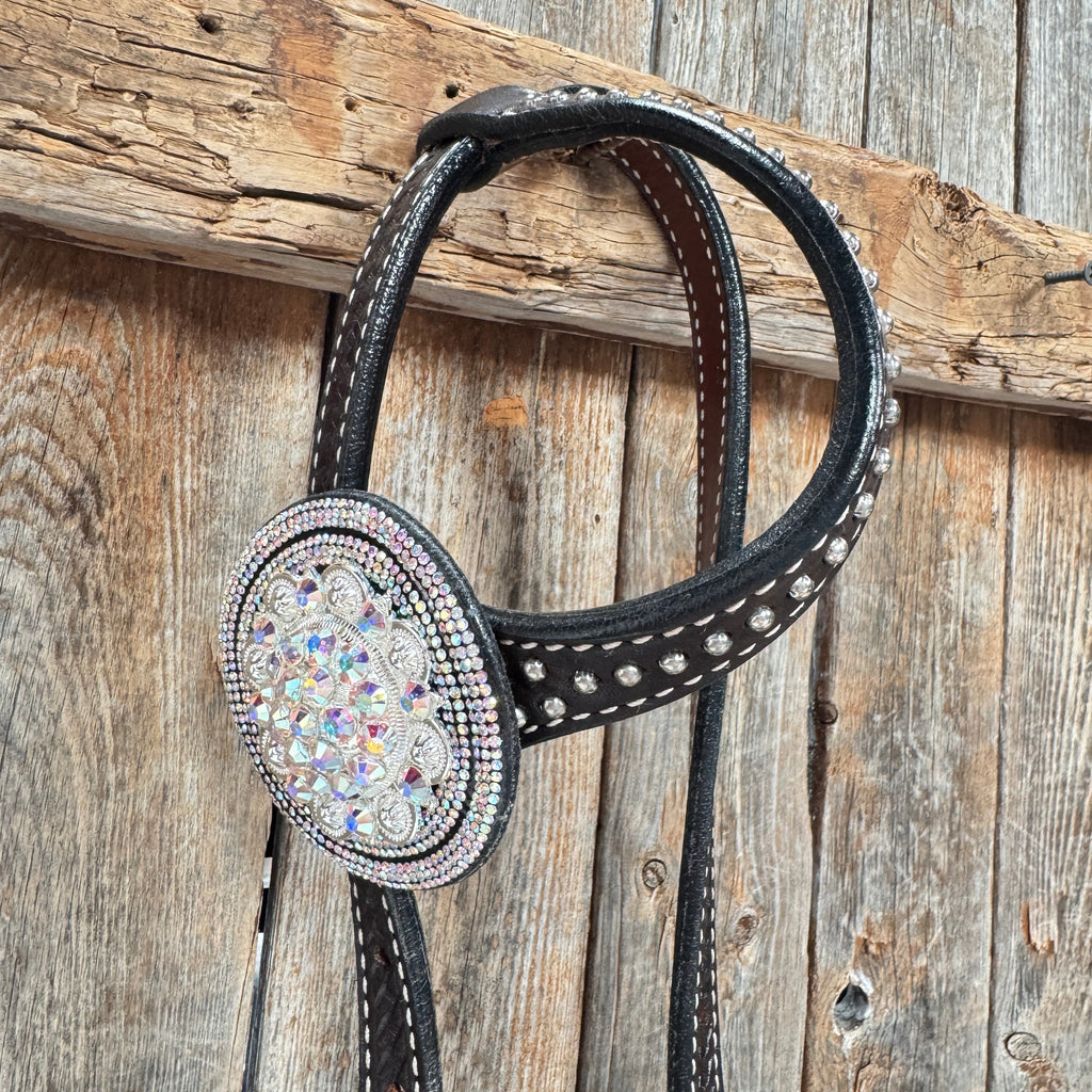 Dark Oil Silver Dot Rhinestone and AB One Ear Tack Set #OEBC663 — view 3