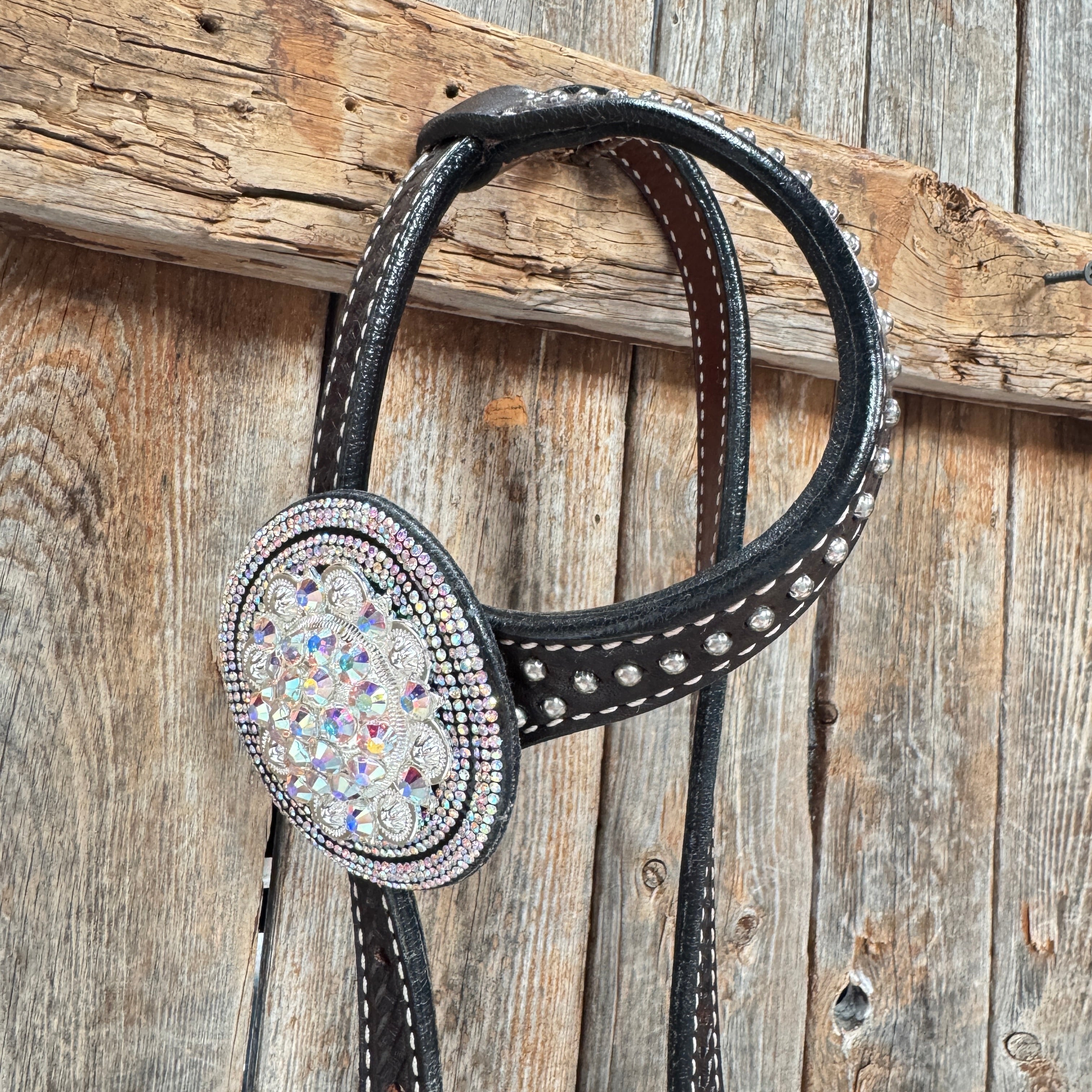 Dark Oil Silver Dot Rhinestone and AB One Ear Tack Set #OEBC663 — view 3
