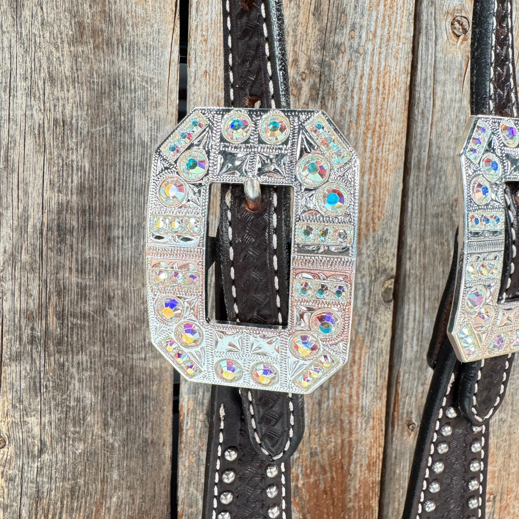 Dark Oil Silver Dot Rhinestone and AB One Ear Tack Set #OEBC663 — view 4