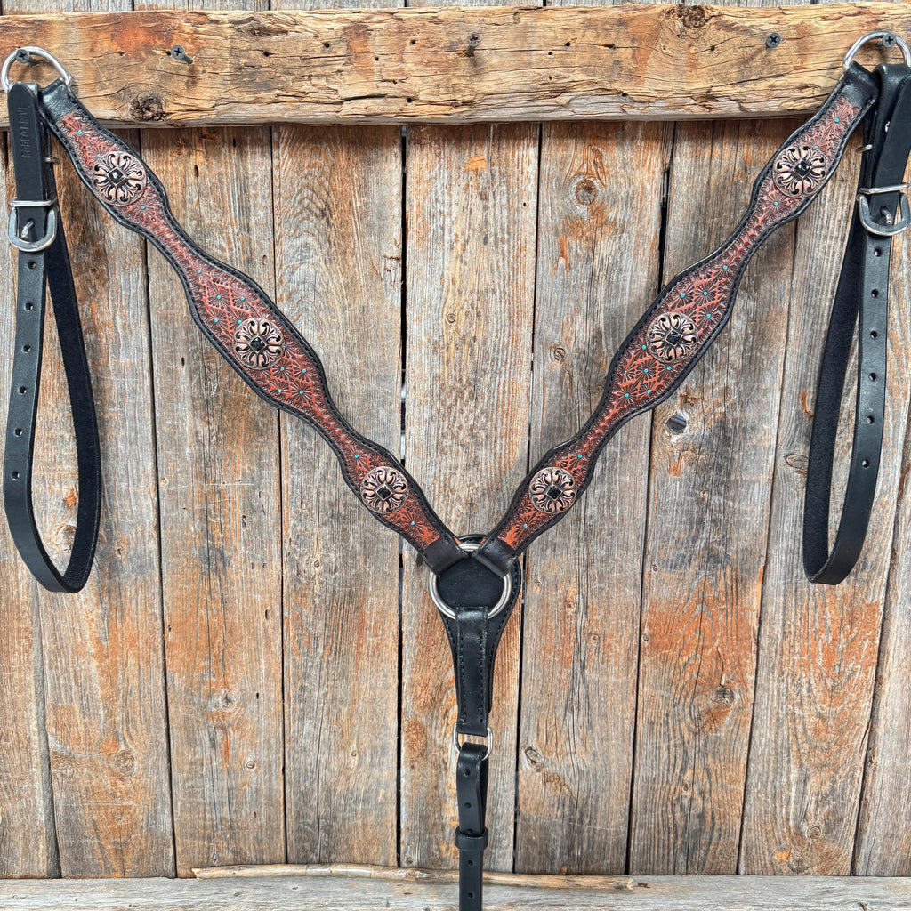 Teal Diamond and Black Fleur De Lis Browband / One Ear - Breastcollar Tack Set #BBBC658 — view 8
