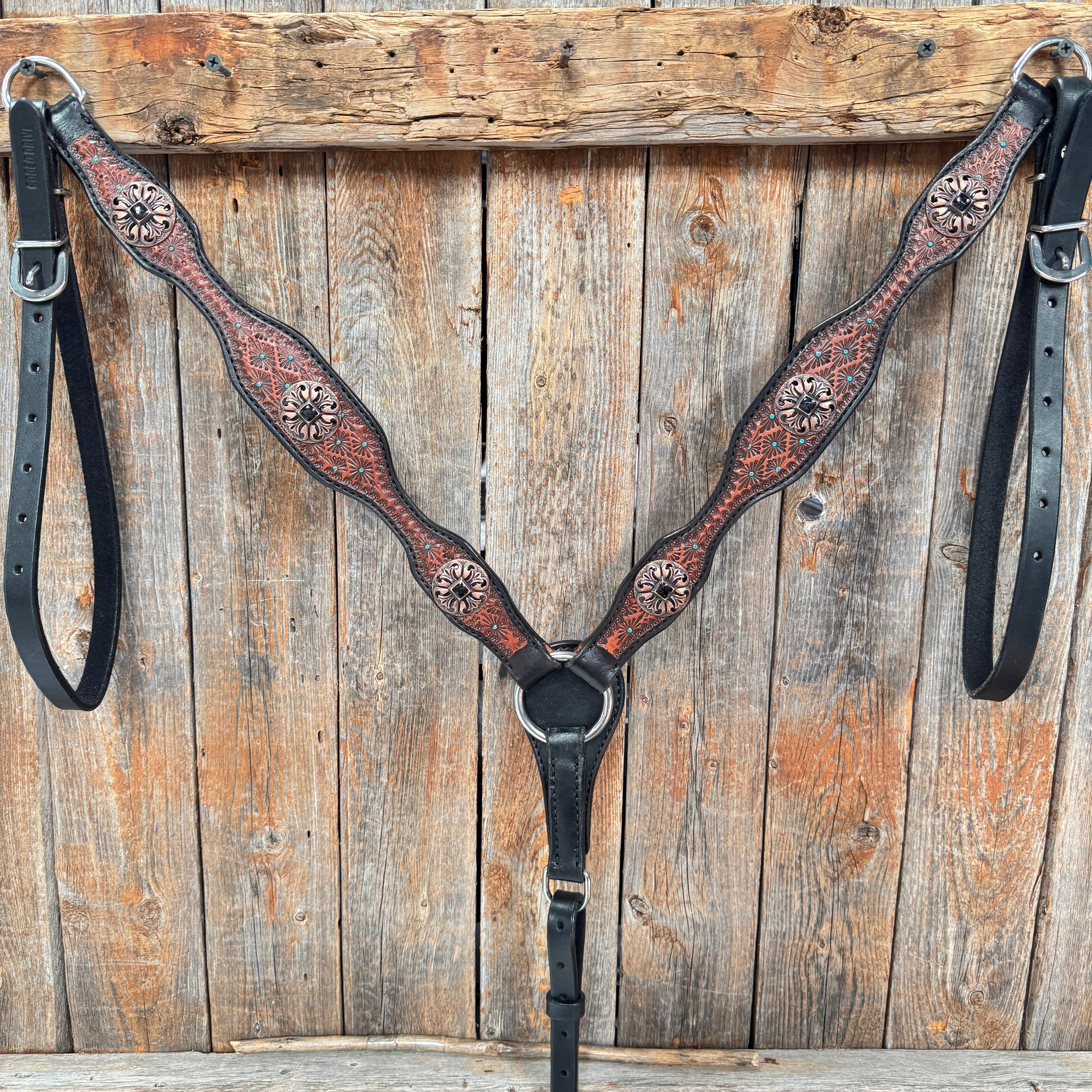 Teal Diamond and Black Fleur De Lis Browband / One Ear - Breastcollar Tack Set #BBBC658 — view 8