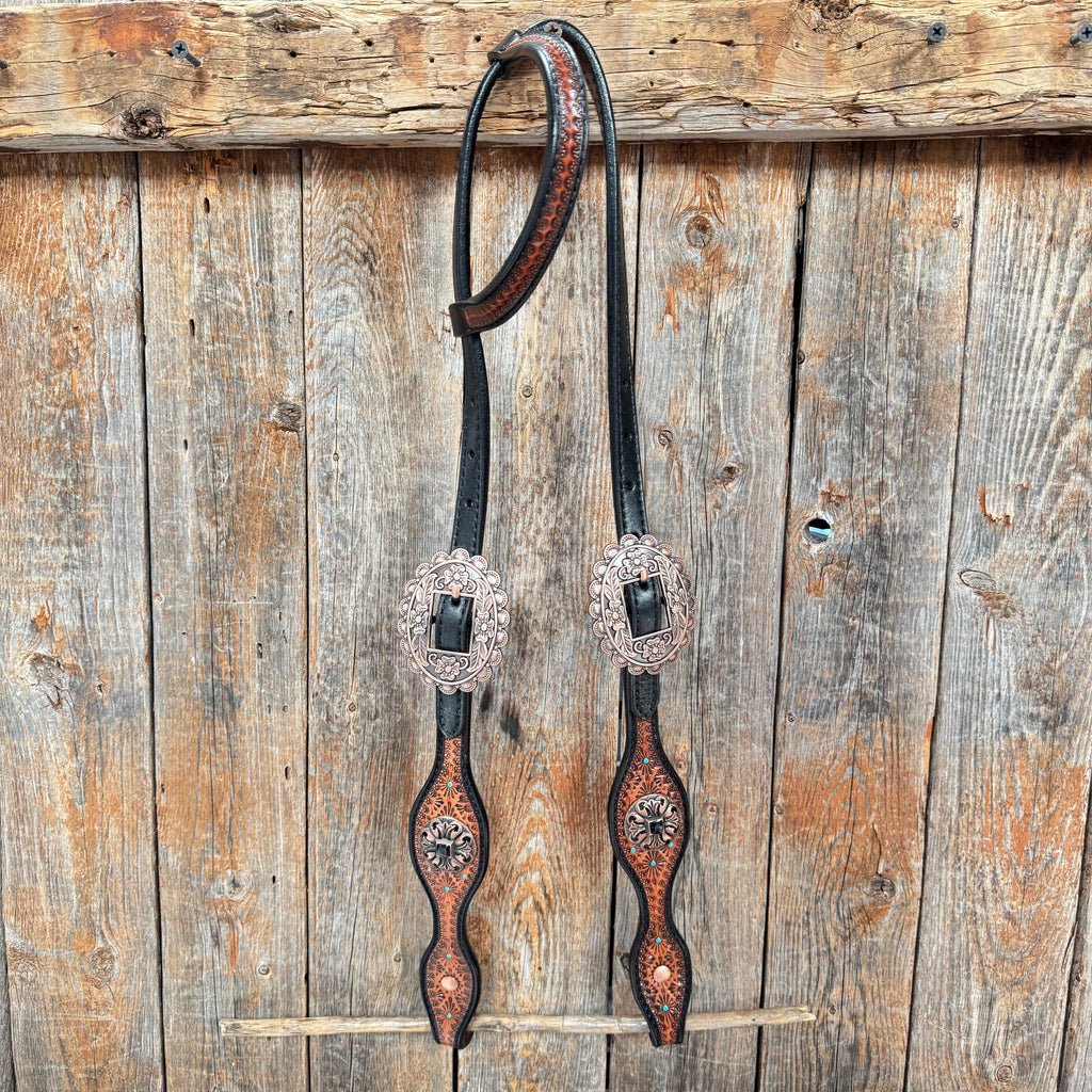 Teal Diamond and Black Fleur De Lis Browband / One Ear - Breastcollar Tack Set #BBBC658 — view 7