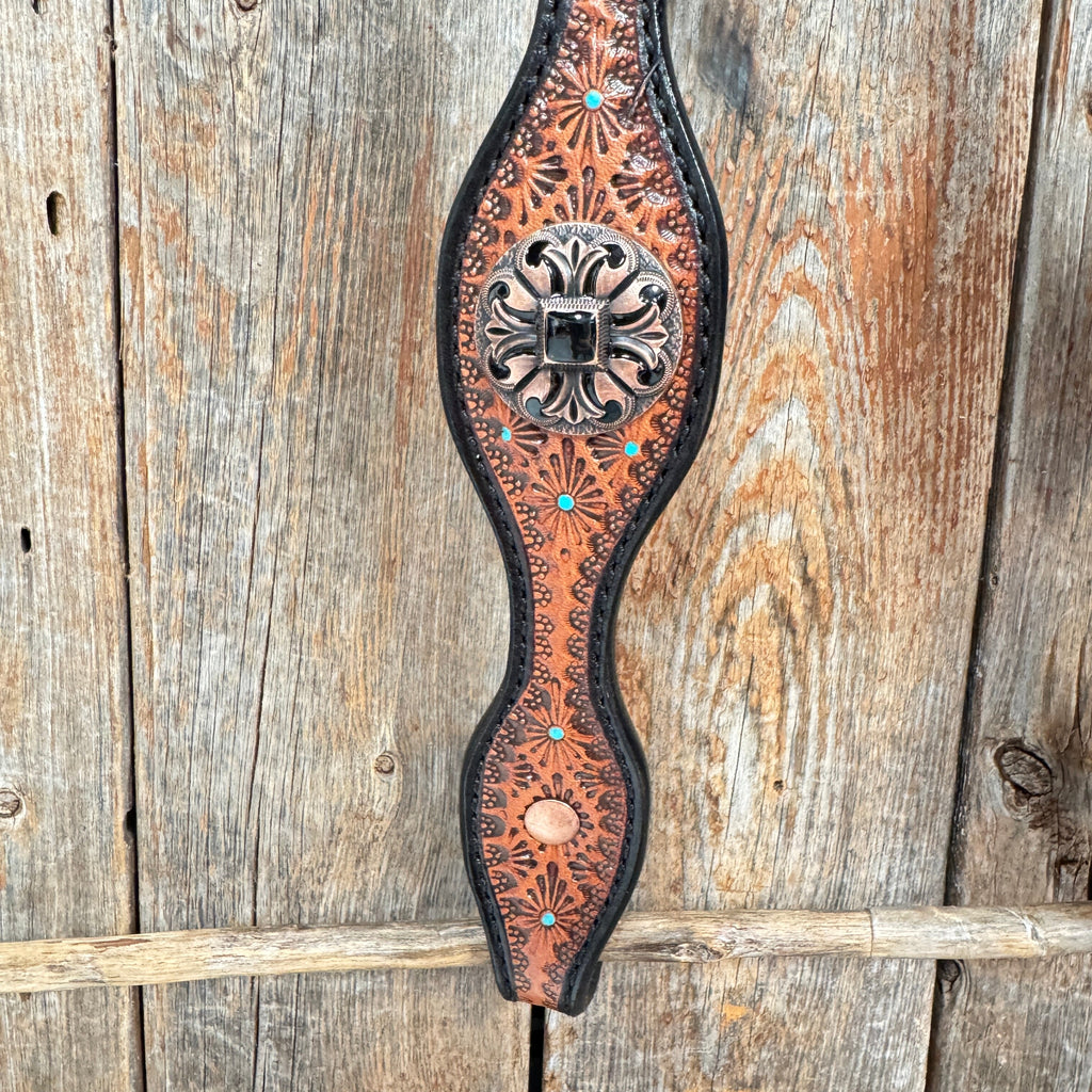 Teal Diamond and Black Fleur De Lis Browband / One Ear - Breastcollar Tack Set #BBBC658 — view 6