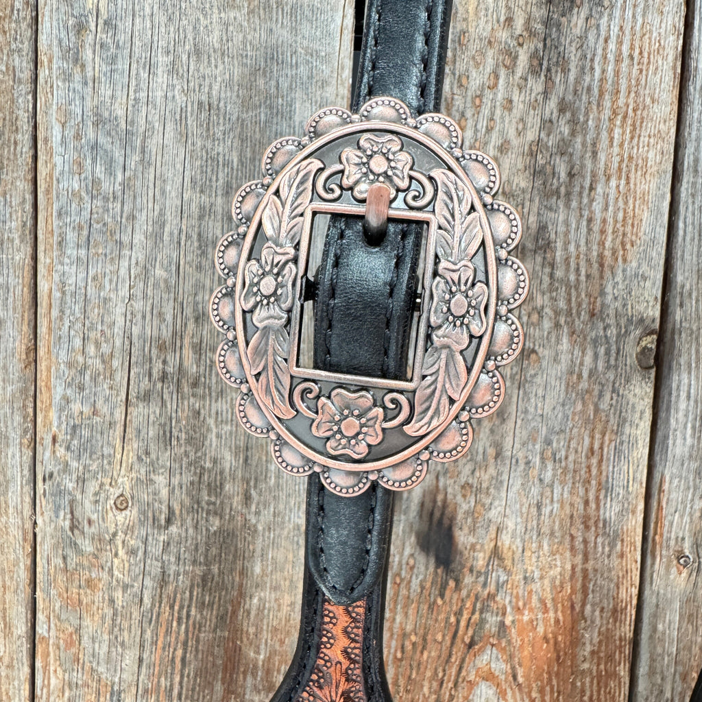 Teal Diamond and Black Fleur De Lis Browband / One Ear - Breastcollar Tack Set #BBBC658 — view 5