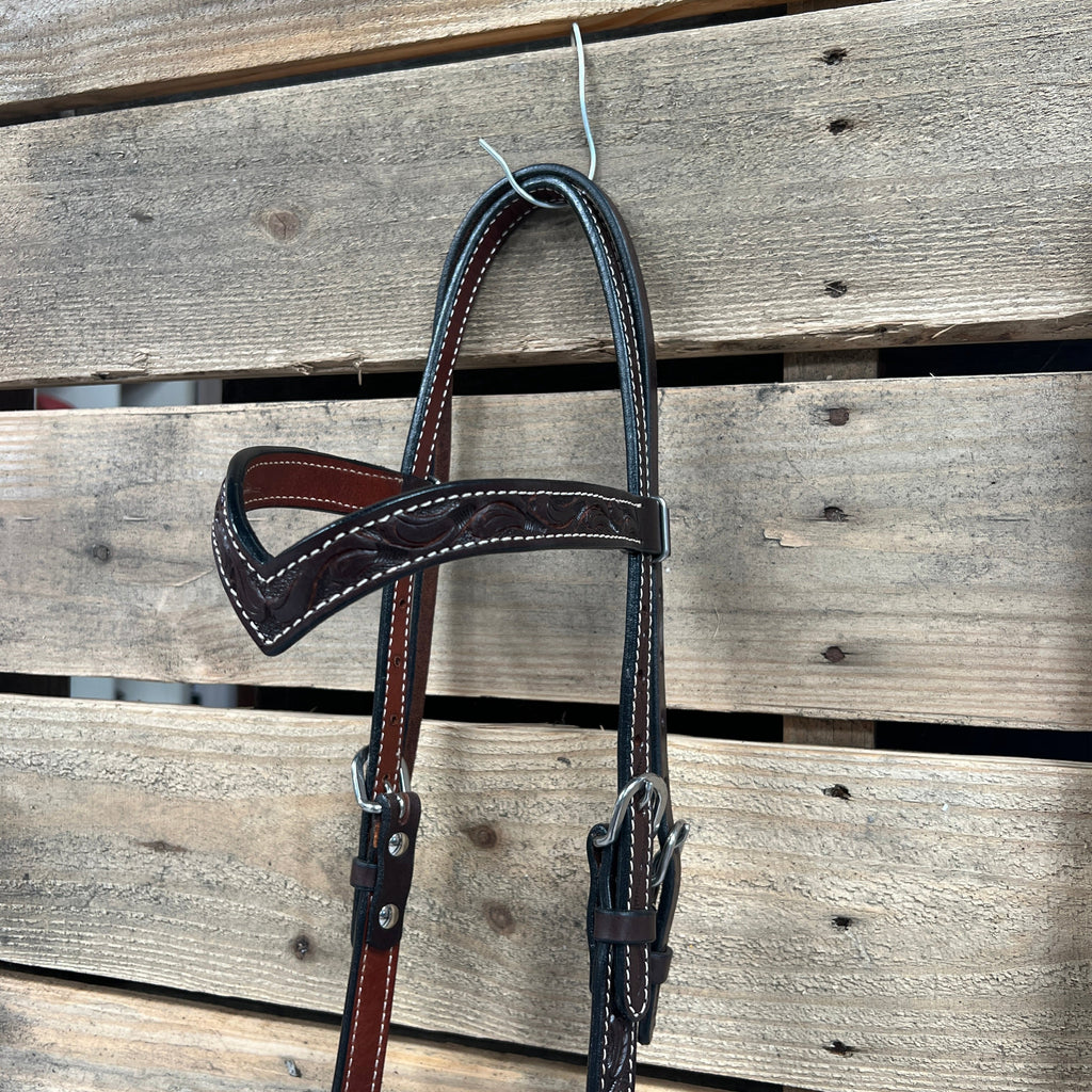 Dark Oil Floral V-Brow White Loping Hackamore #LHK029 — view 3
