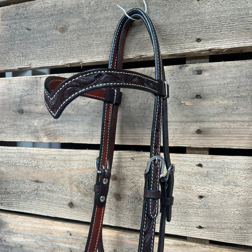 Dark Oil Floral V-Brow Tan Loping Hackamore #LHK031 — view 3