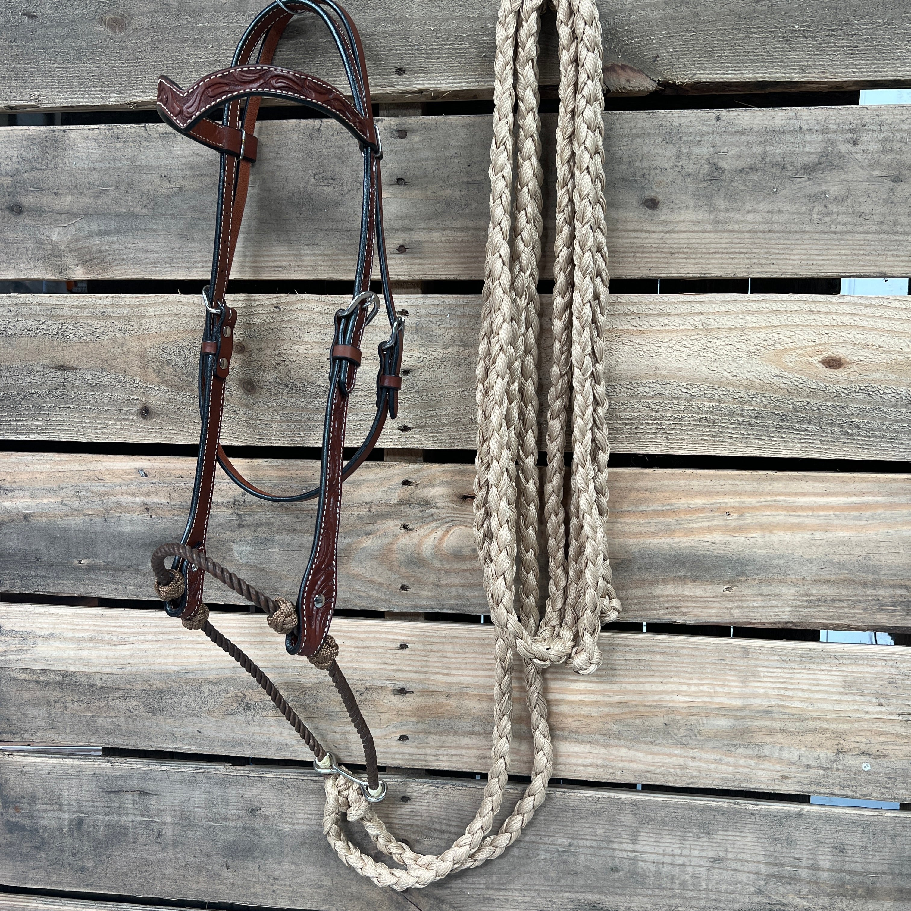 Medium Oil Floral V-Brow Tan Loping Hackamore #LHK033