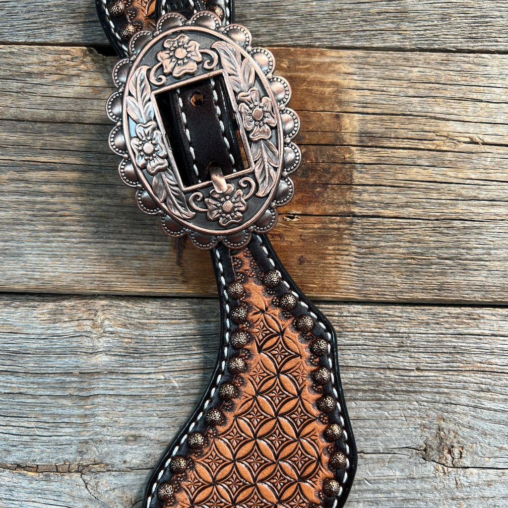 Copper Dot Honeycomb Floral Spur Straps - Copper Flower #SS122 — view 2