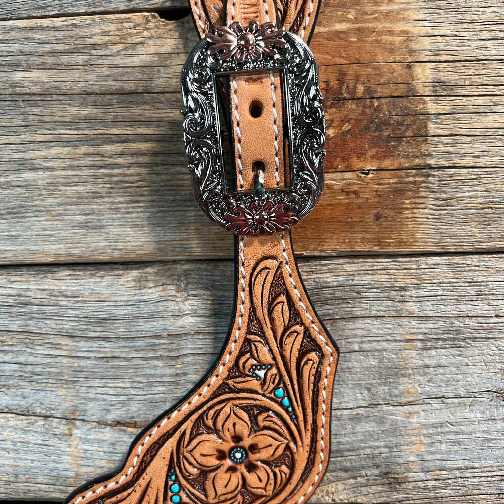 Floral Teal Dot Spur Straps - Copper Flower #SS106 — view 2